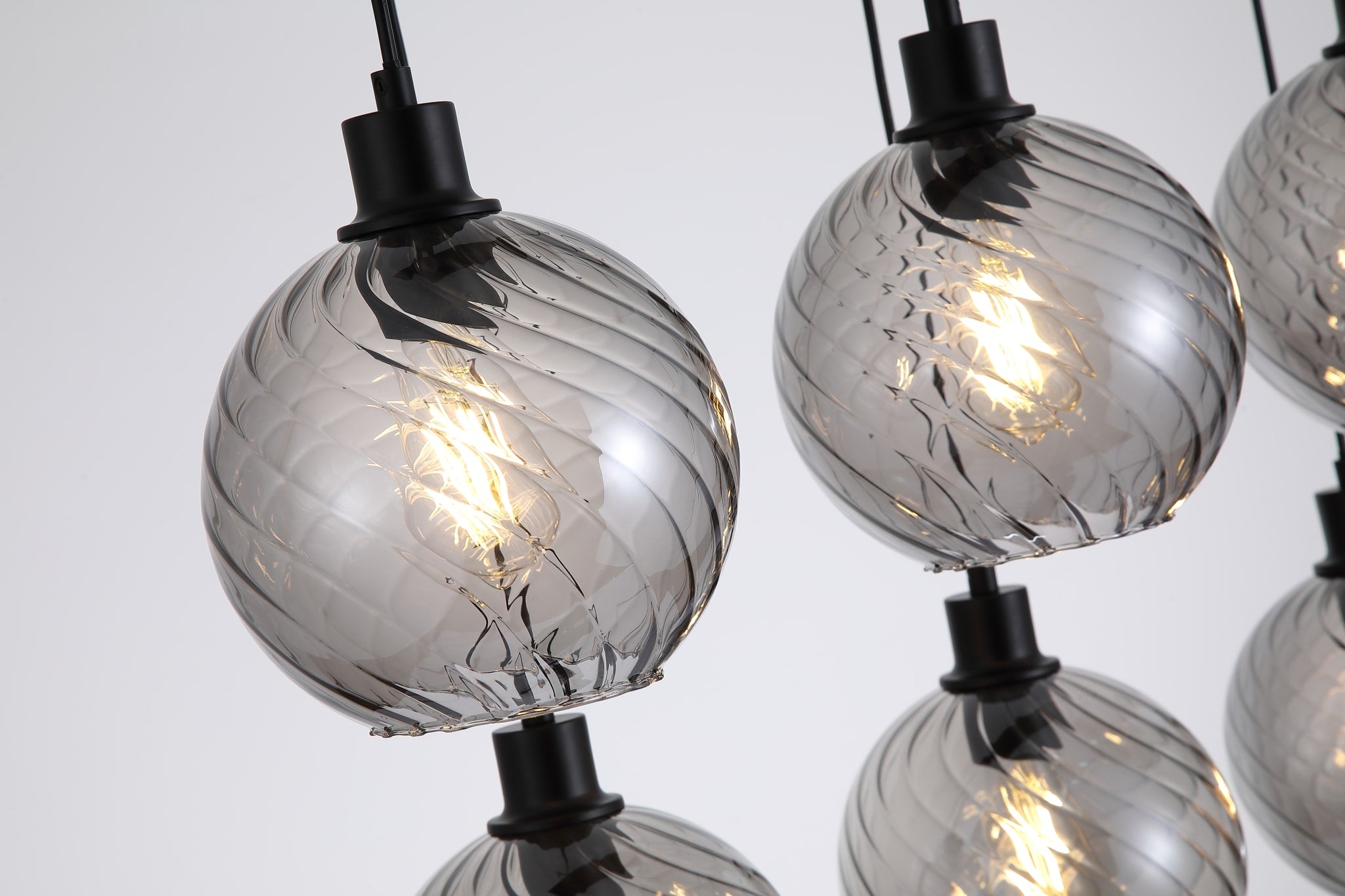 Radiance 6Lt Bar Pendant, Black Metal and Smoked Glass