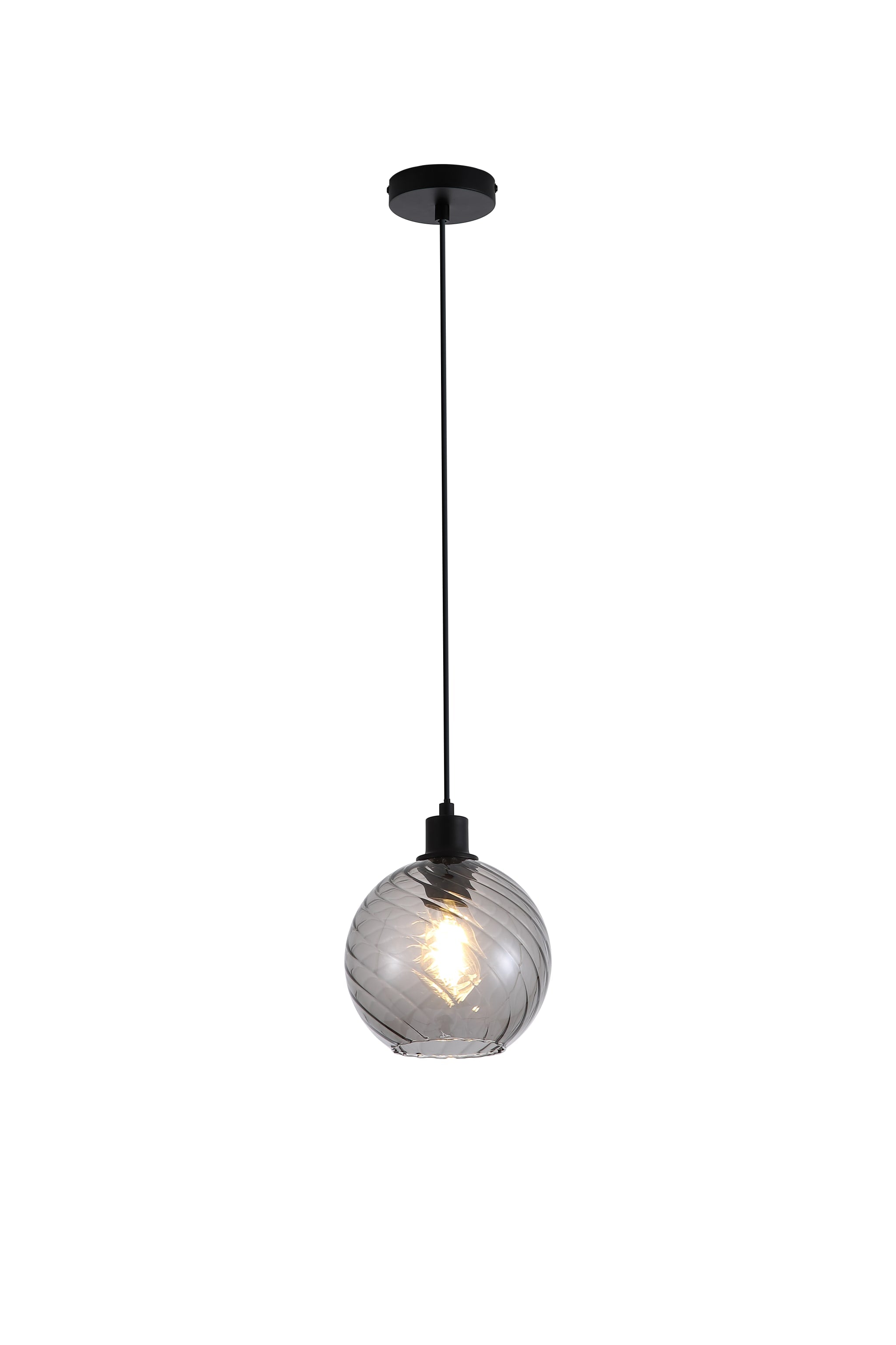 Radiance 1Lt Pendant, Black Metal and Smoked Glass