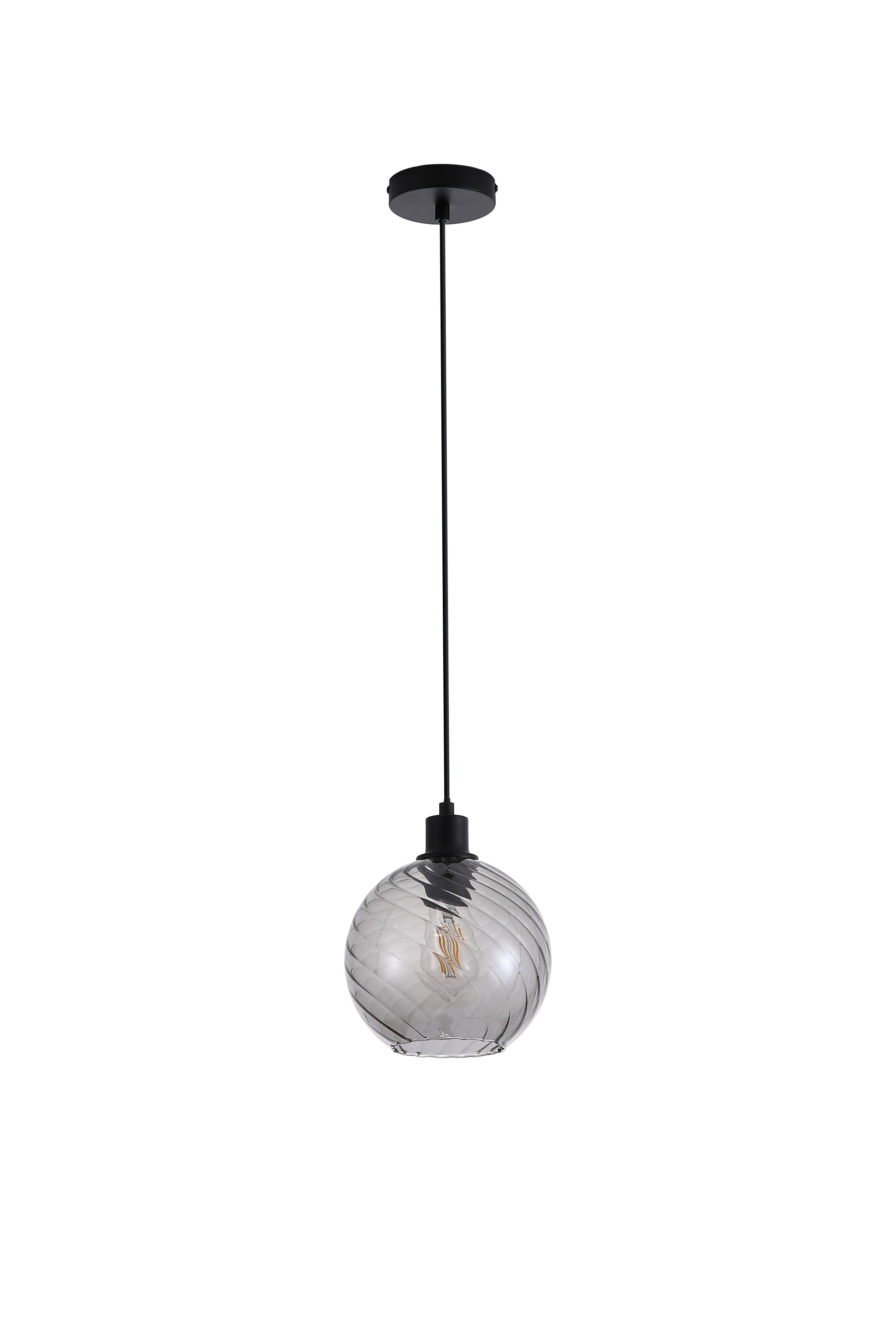 Radiance 1Lt Pendant, Black Metal and Smoked Glass