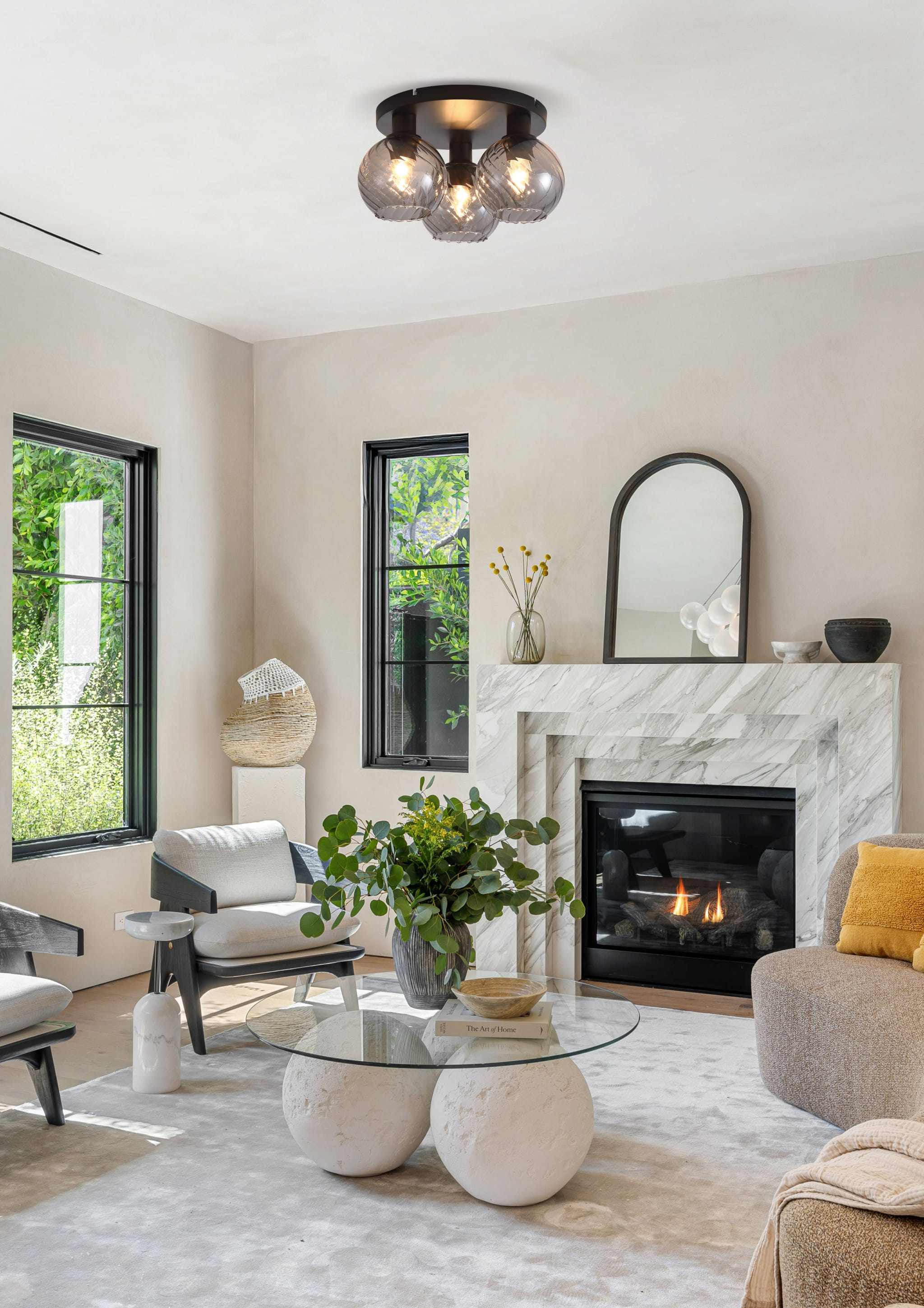 Radiance 3Lt Flush, Black Metal and Smoked Glass