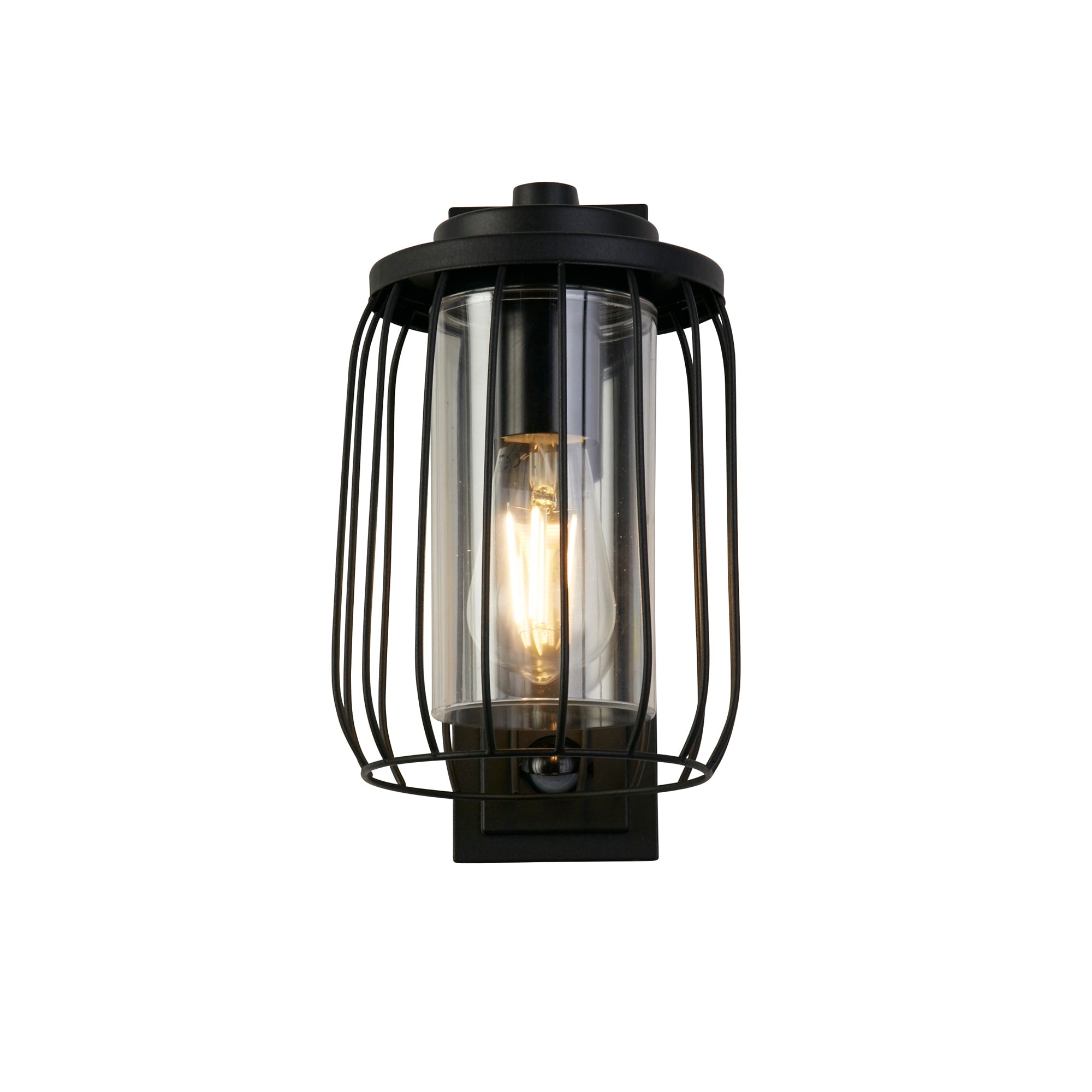 Reed 1Lt Wall Light with PIR , Black Metal and PC Shade