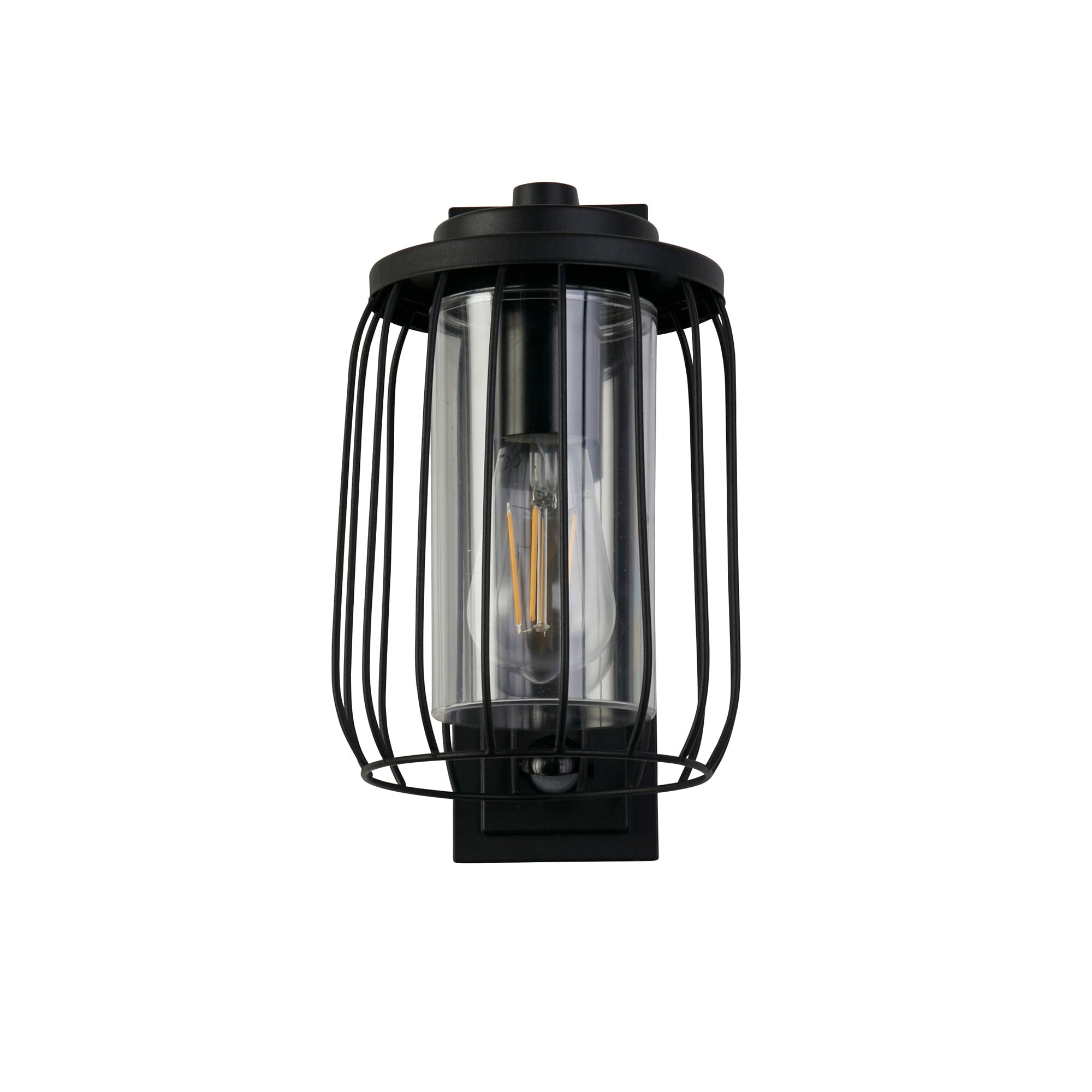 Reed 1Lt Wall Light with PIR , Black Metal and PC Shade