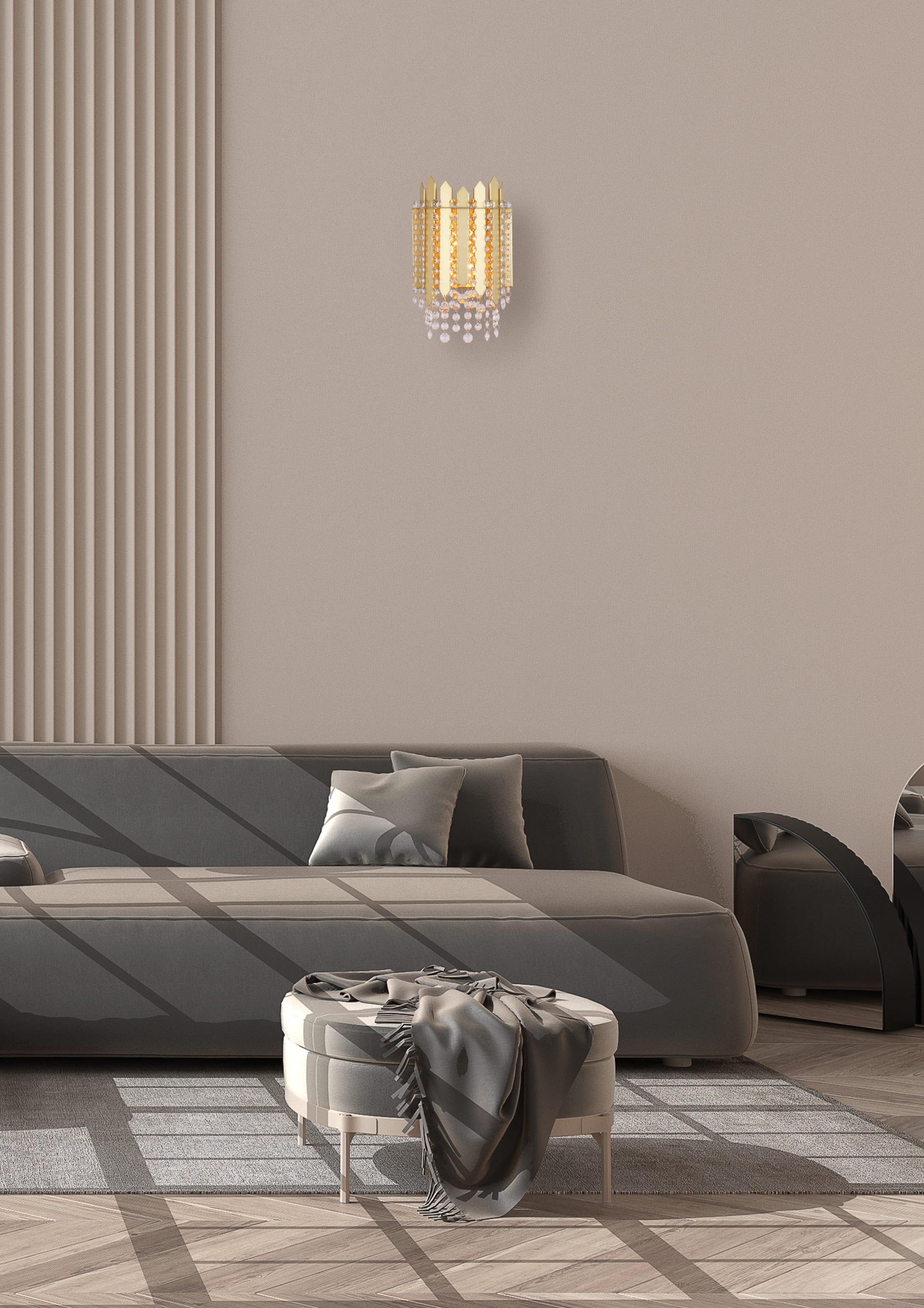 Spear 2Lt Wall Light, Gold Metal with Clear Crystal