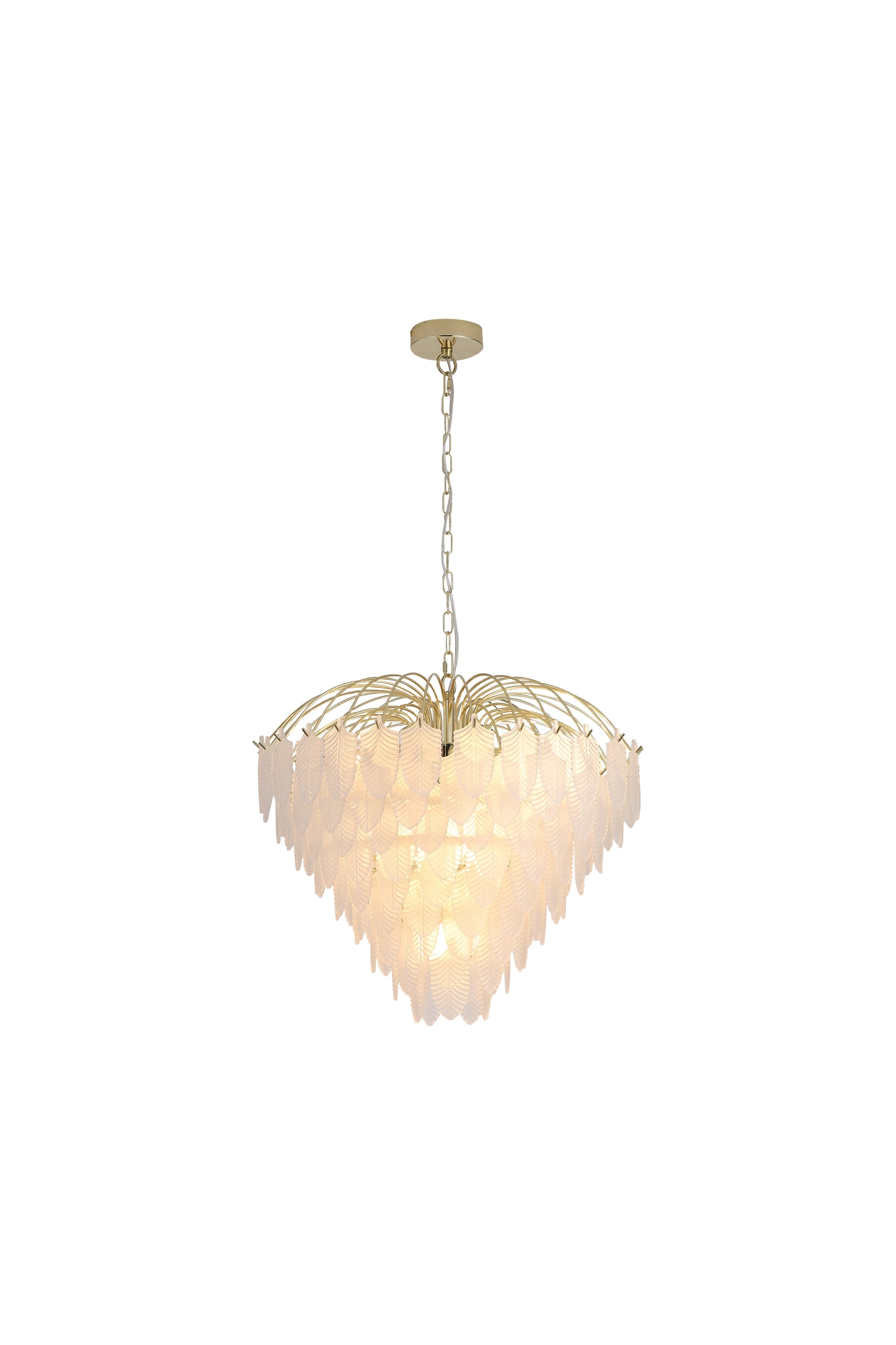 Feather 10Lt Pendant, Polished Brass with Frosted Glass