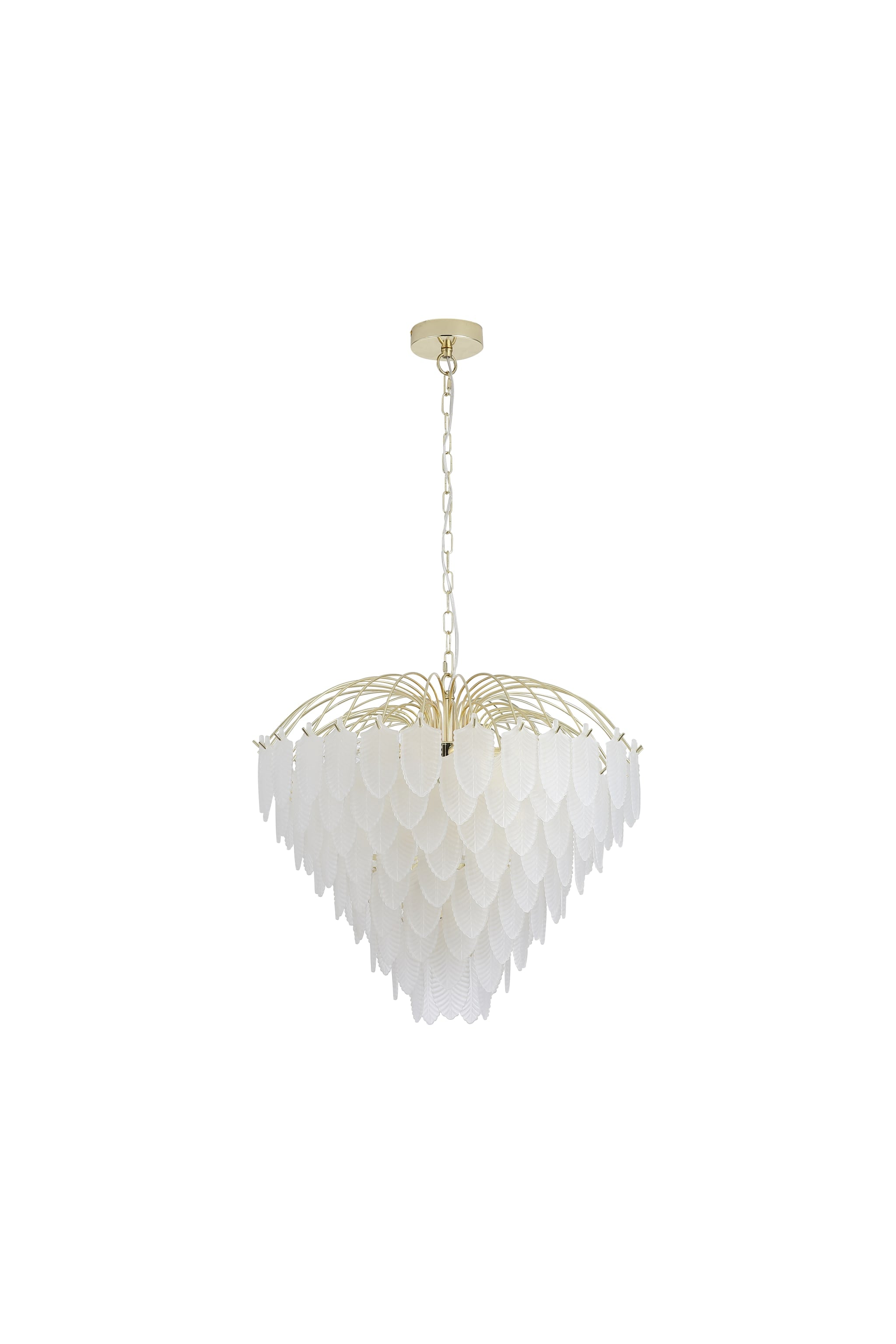 Feather 10Lt Pendant, Polished Brass with Frosted Glass