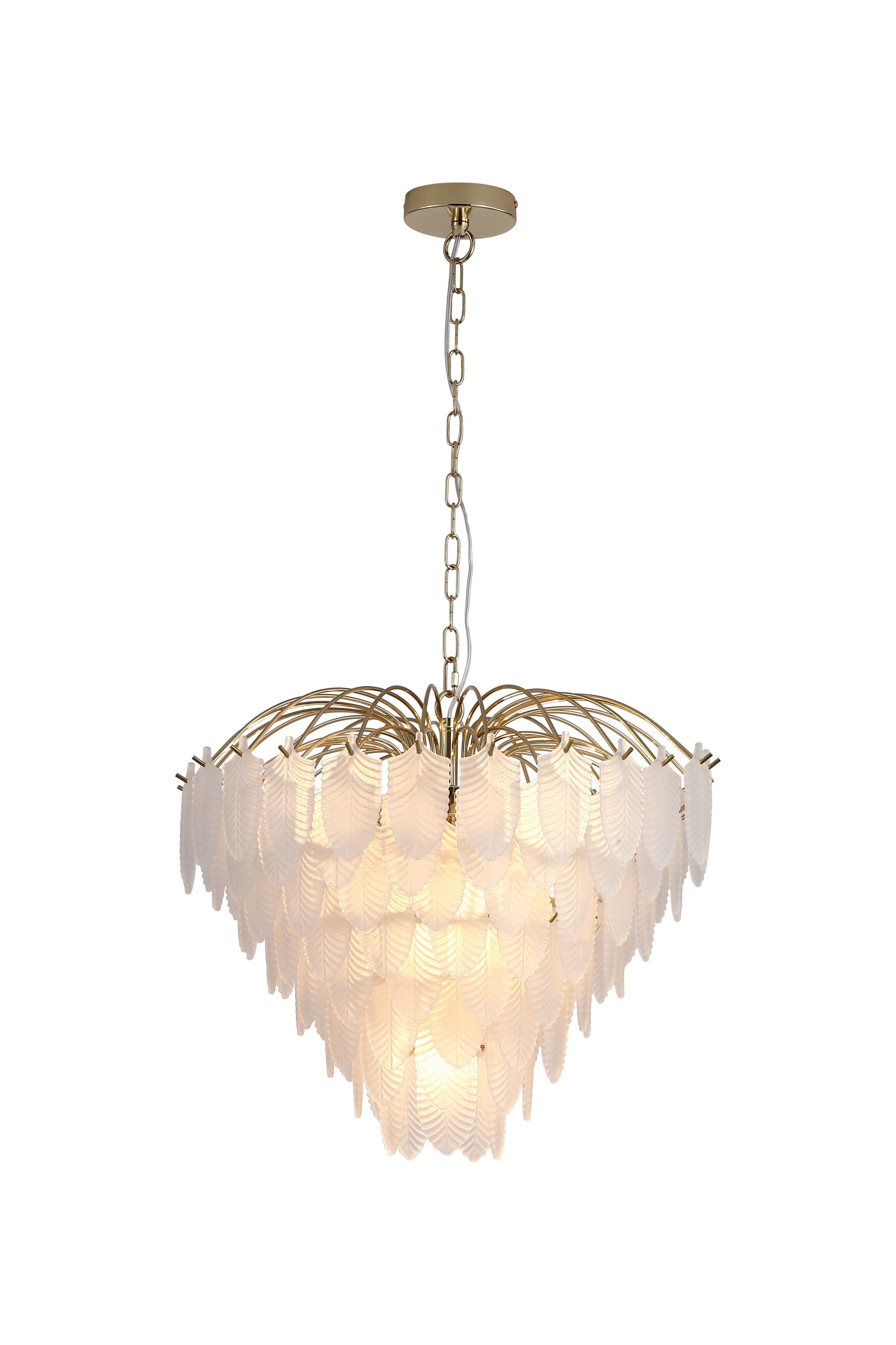Feather 6Lt Pendant, Polished Brass with Frosted Glass