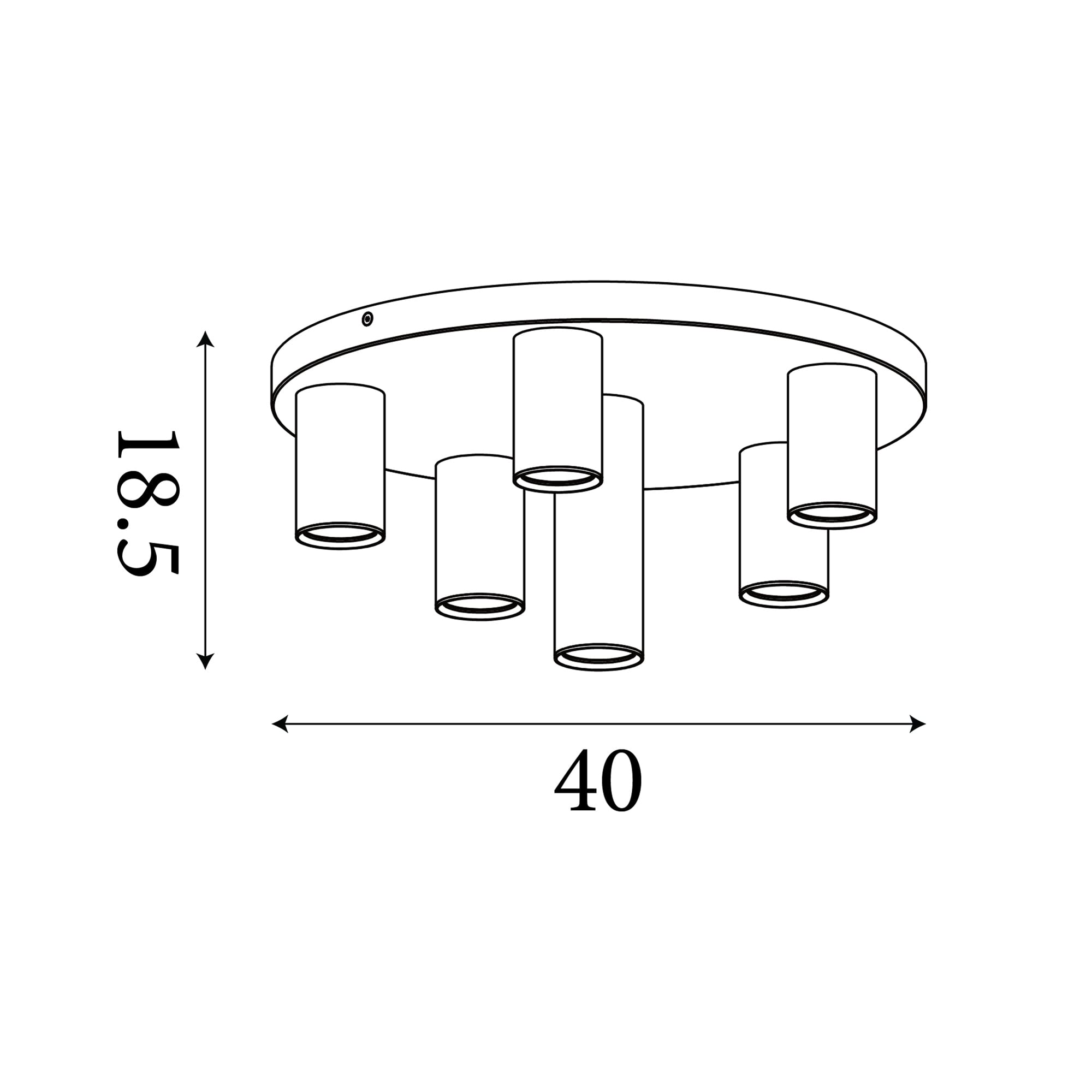 Tubes 6Lt Flush, Black Metal, Anodized Bronze, Brass