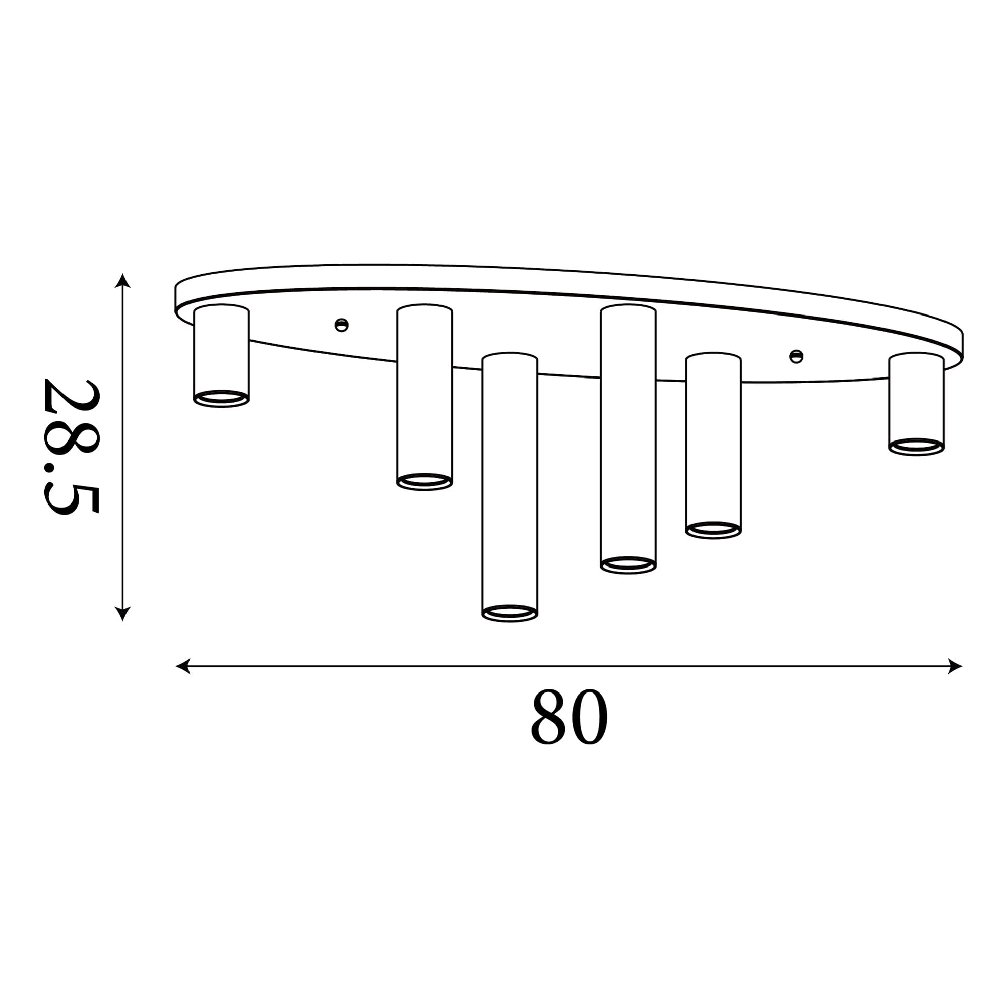 Tubes 6Lt Flush, Black Metal, Anodized Bronze, Brass