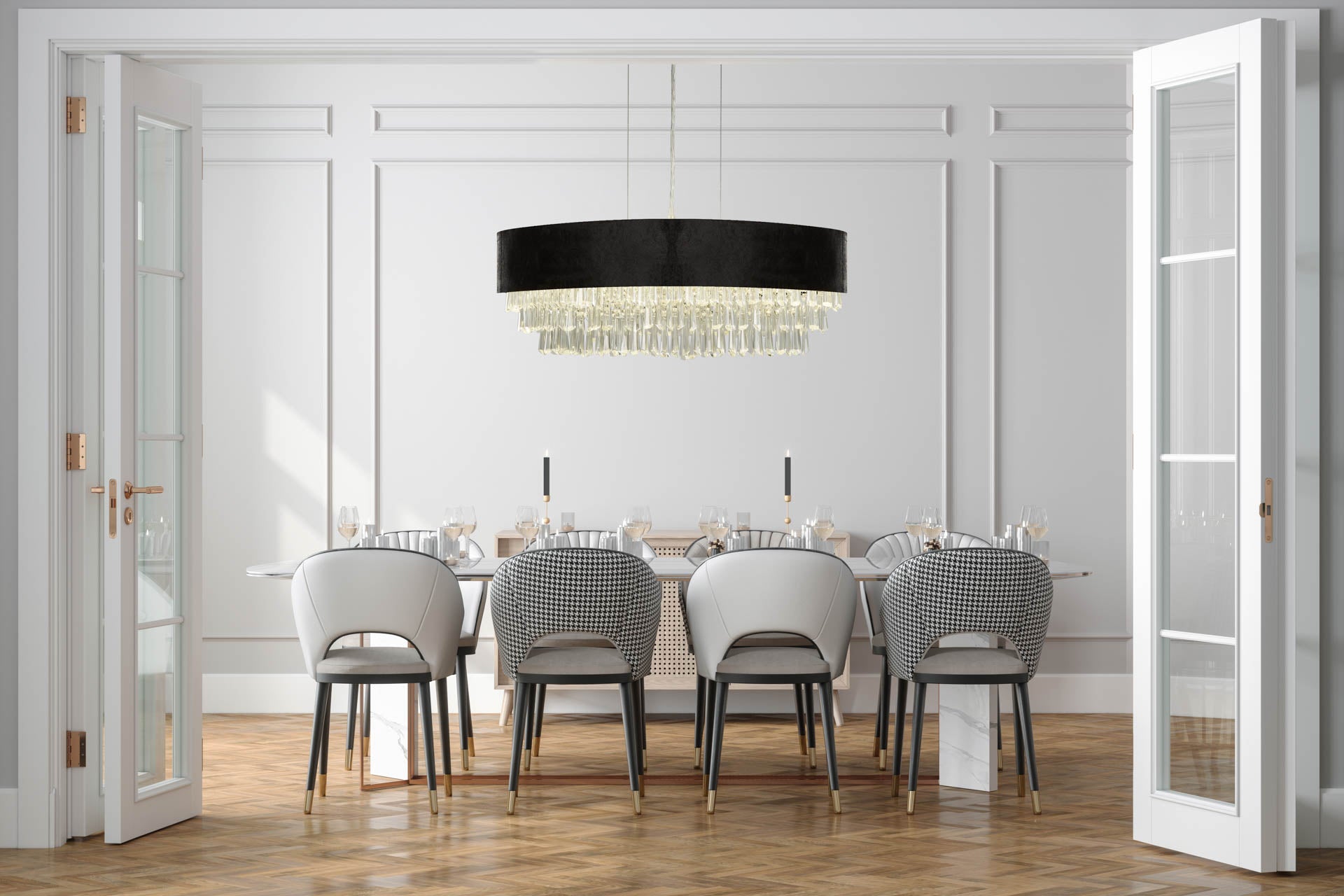 Glamour Oval Pendant - Black Velvet & Clear Crystal