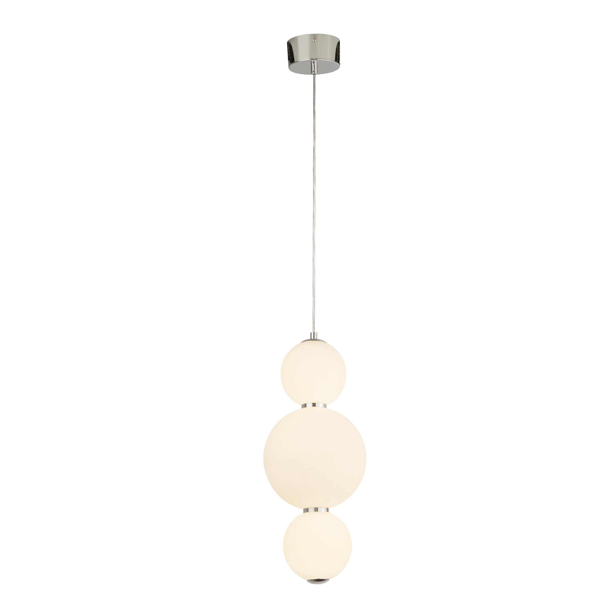 Snowball Pendant - Chrome Metal & Opal Glass