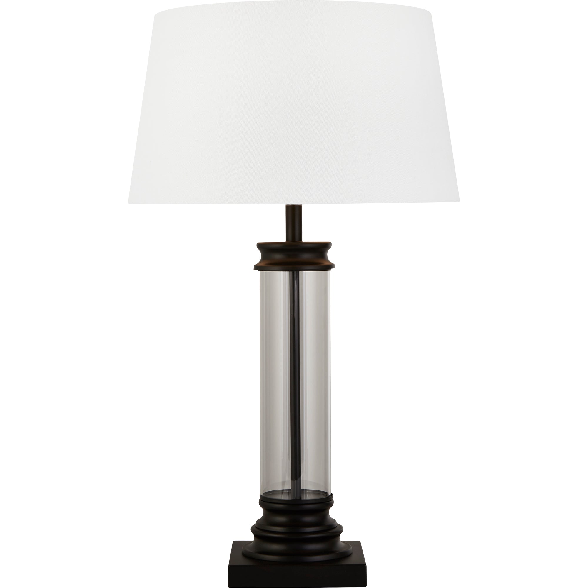Pedestal Table Lamp - Glass &  Fabric Black and White