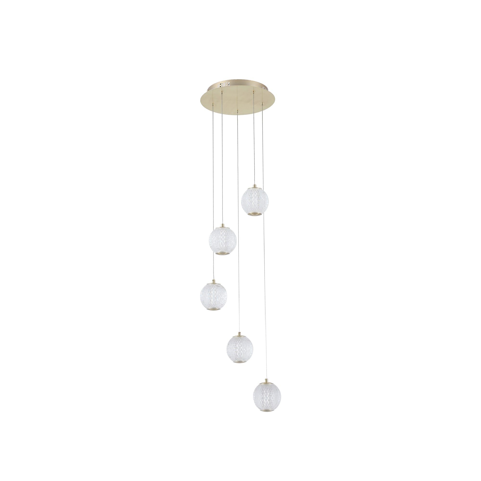 Allure 5Lt Multi-Drop Pendant - Satin Brass & Clear Acrylic