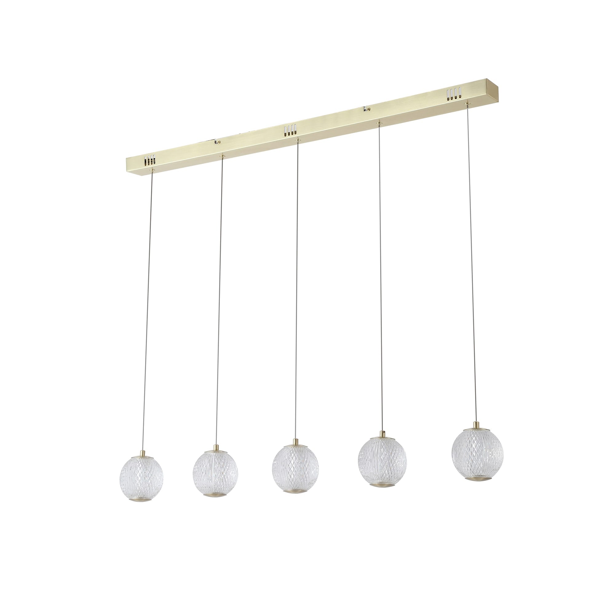 Allure 5Lt Bar Pendant - Satin Brass Metal & Clear Acrylic