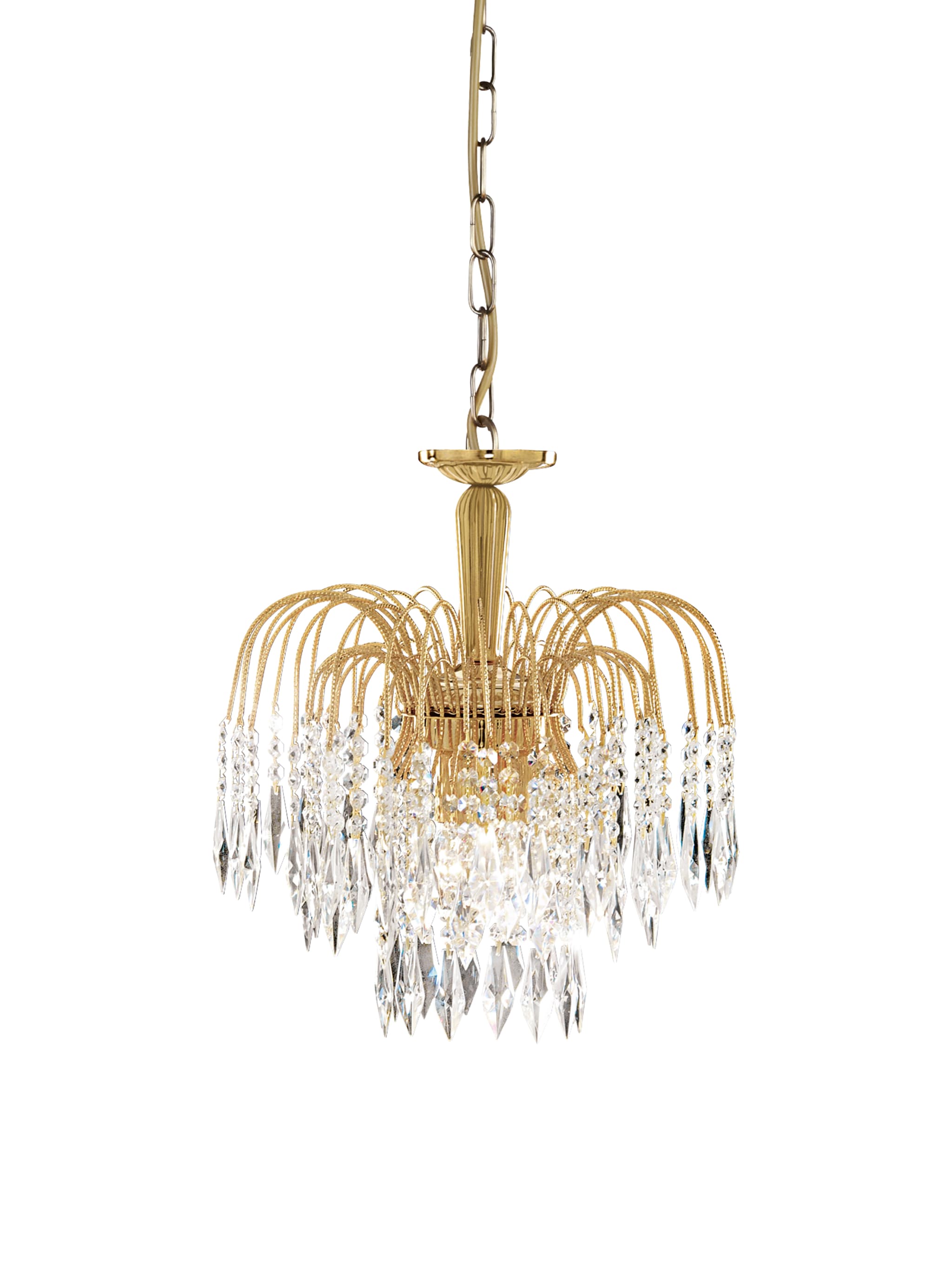 Waterfall 3Lt Pendant - Gold Metal & Crystal
