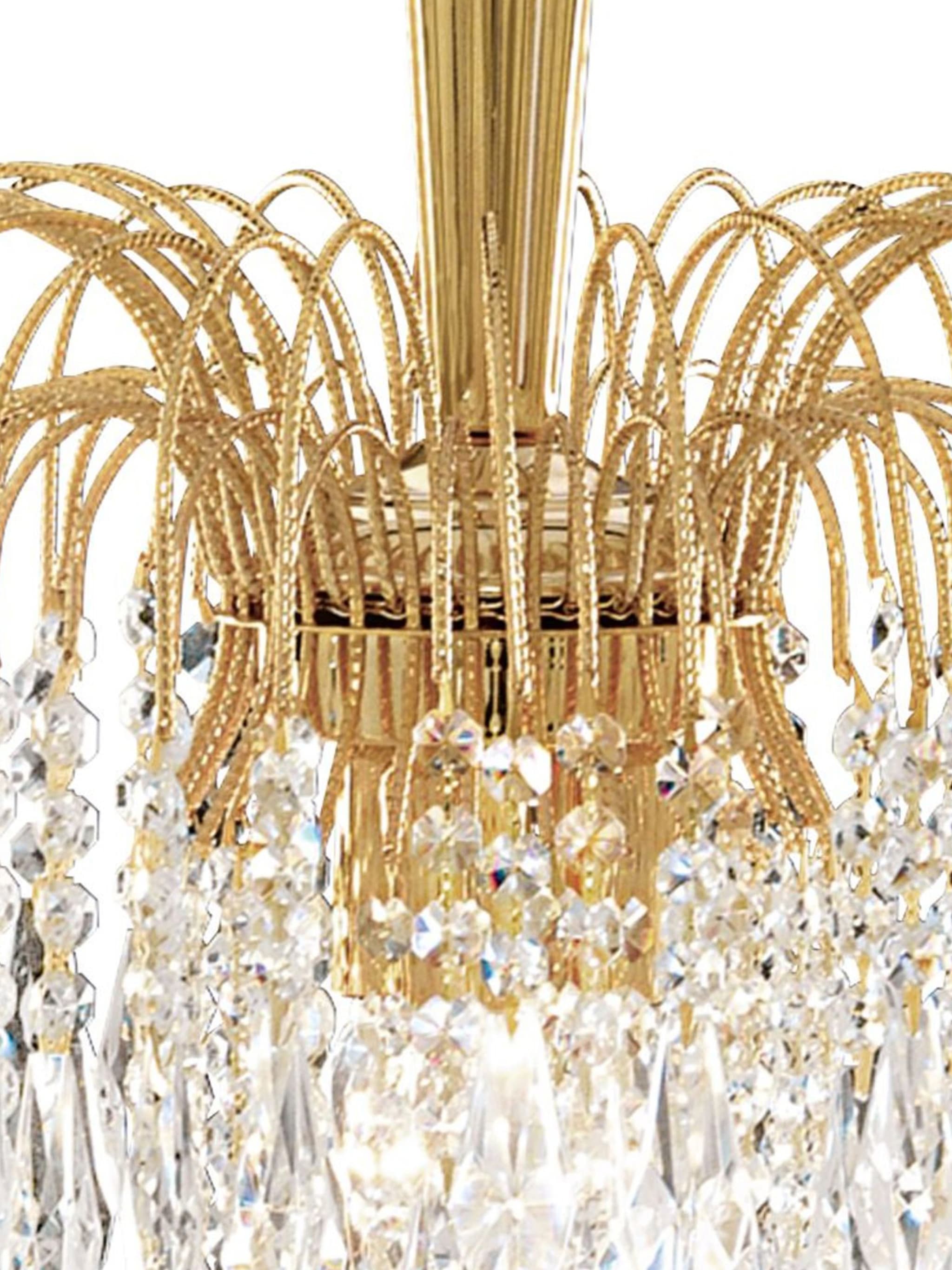 Waterfall 3Lt Pendant - Gold Metal & Crystal