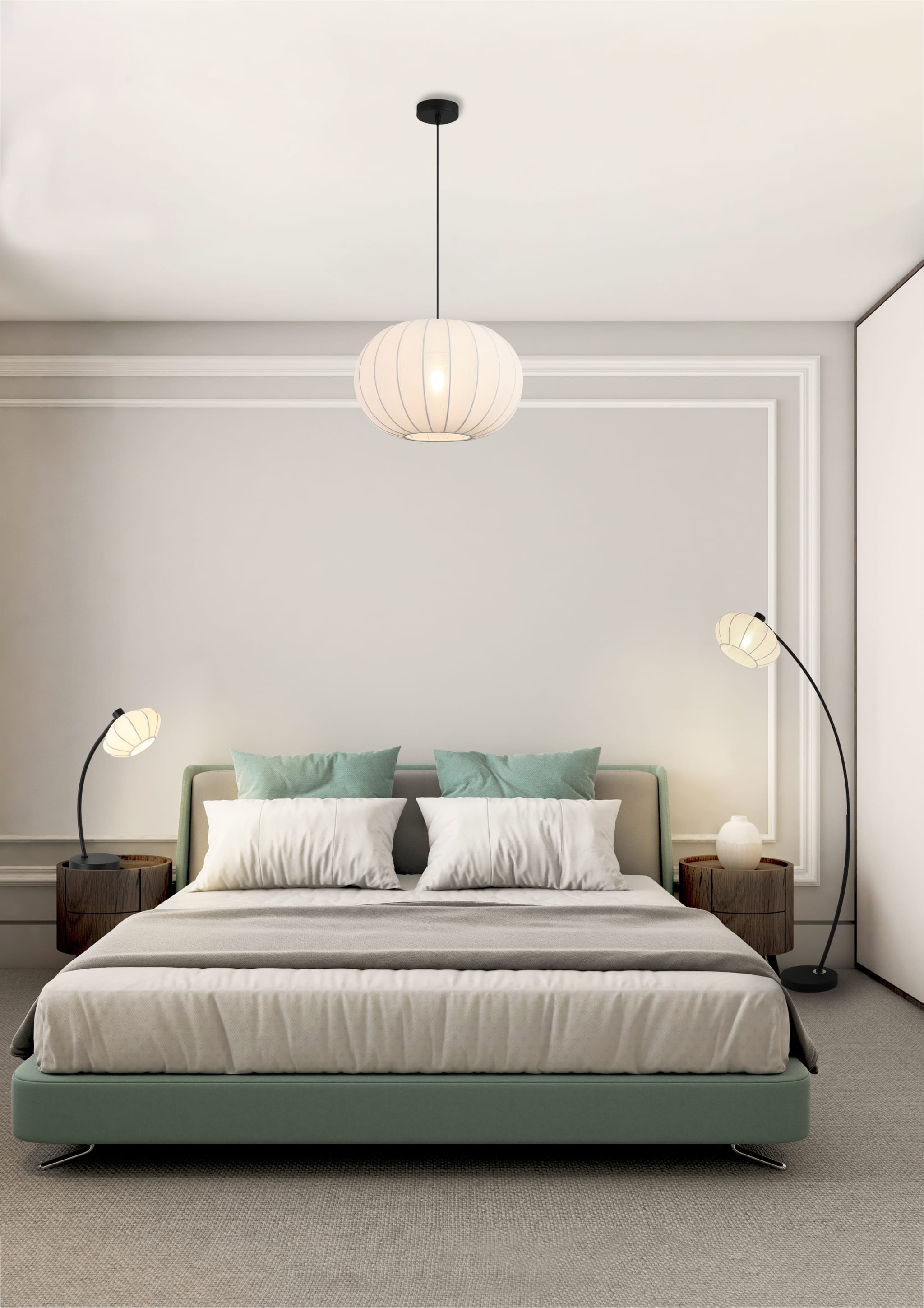 Radiant 1Lt Pendant, Black Metal with Soft Fabric Shade