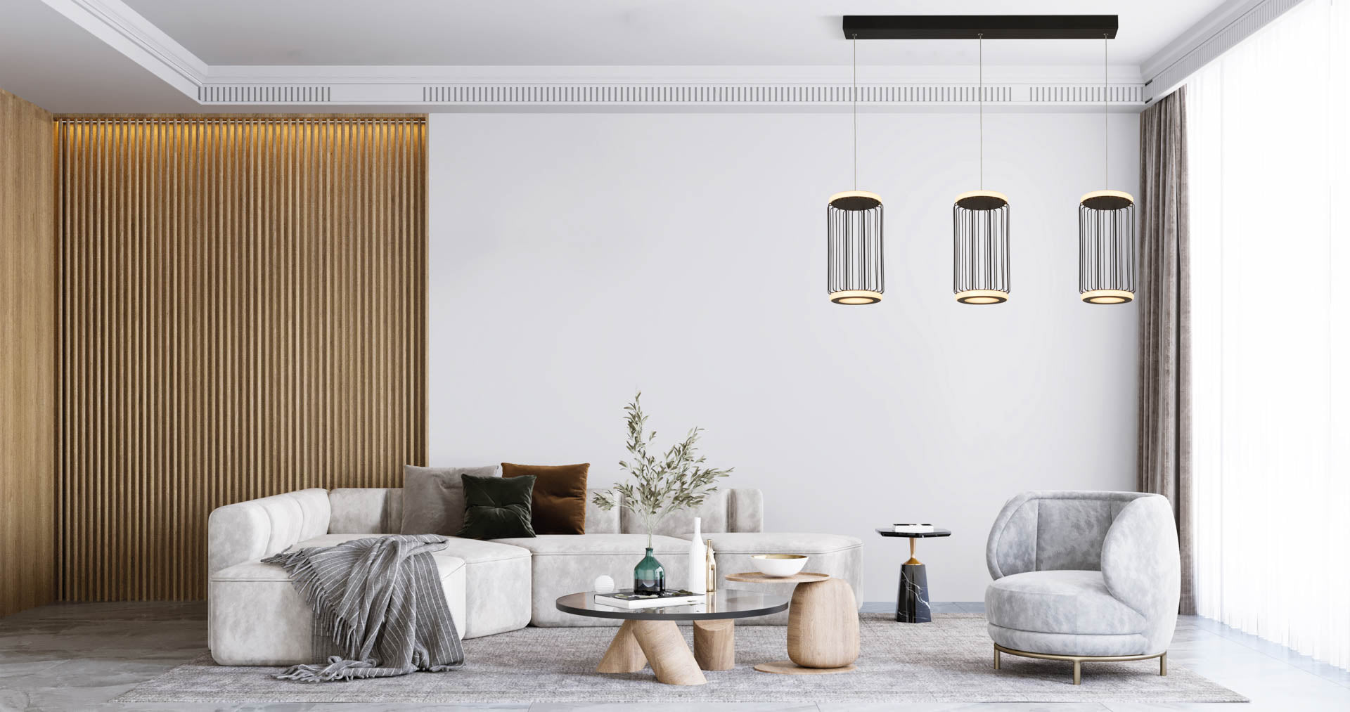 Circolo Cage Bar Pendant - Black Metal & White Silicon