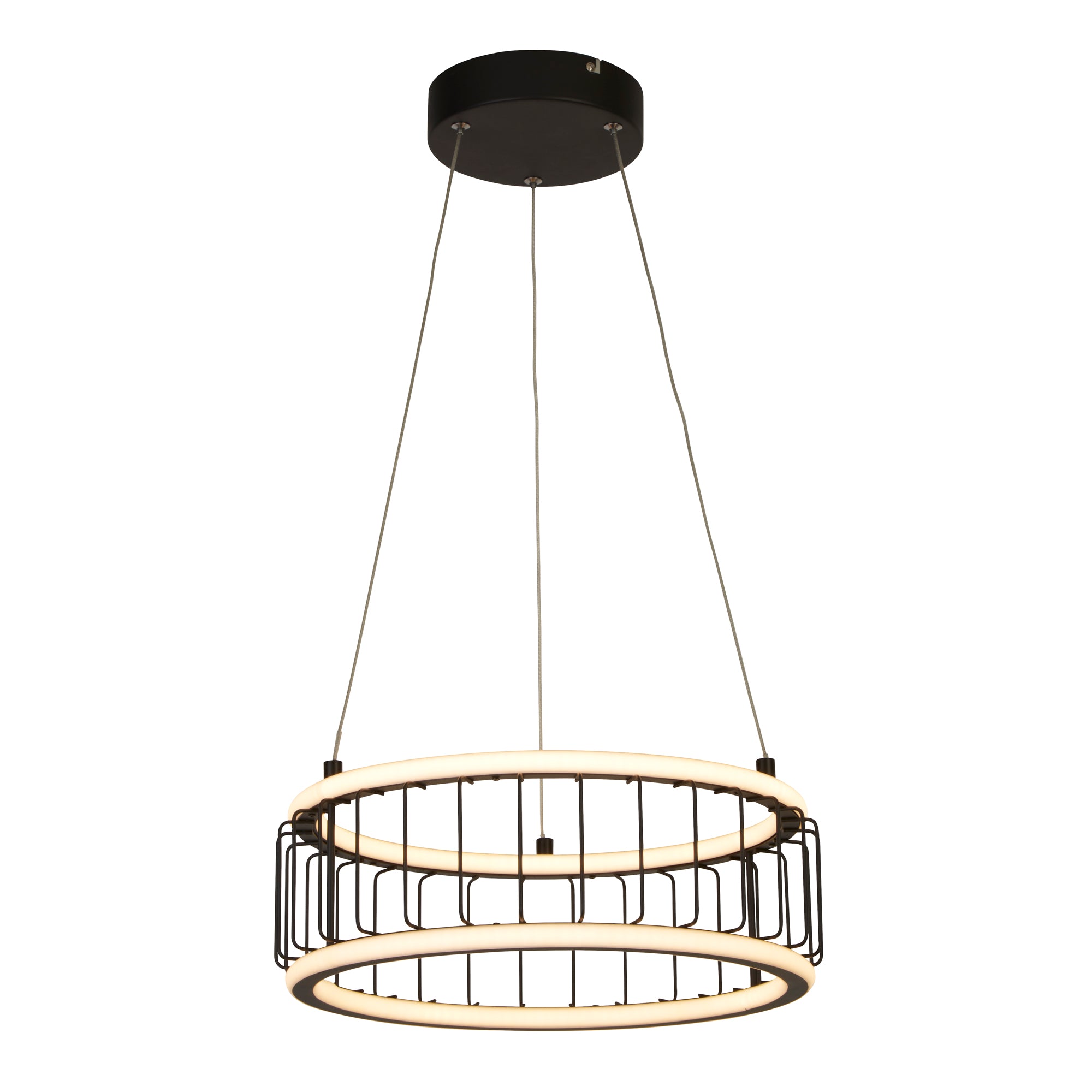 Circolo Cage Drum Pendant - Black Metal & White Silicon 380