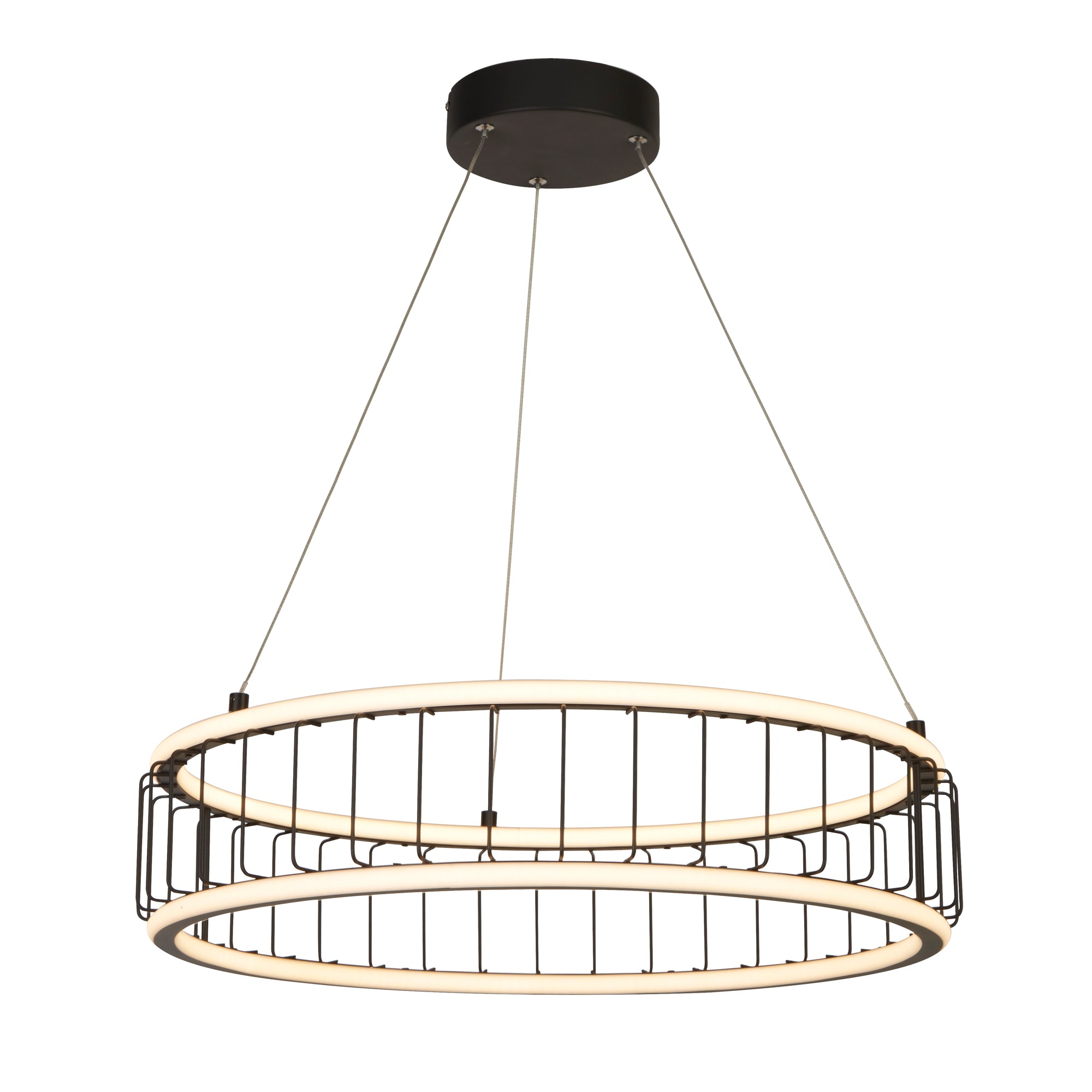 Circolo Cage Drum Pendant - Black Metal & White Silicon 575