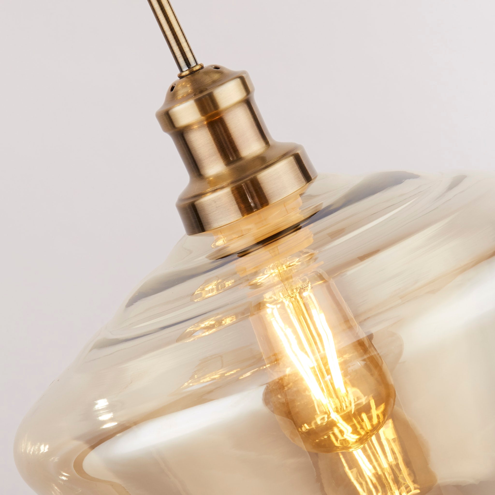 Mia 3Lt Multi-Drop Pendant - Antique Brass Metal,Amber Glass