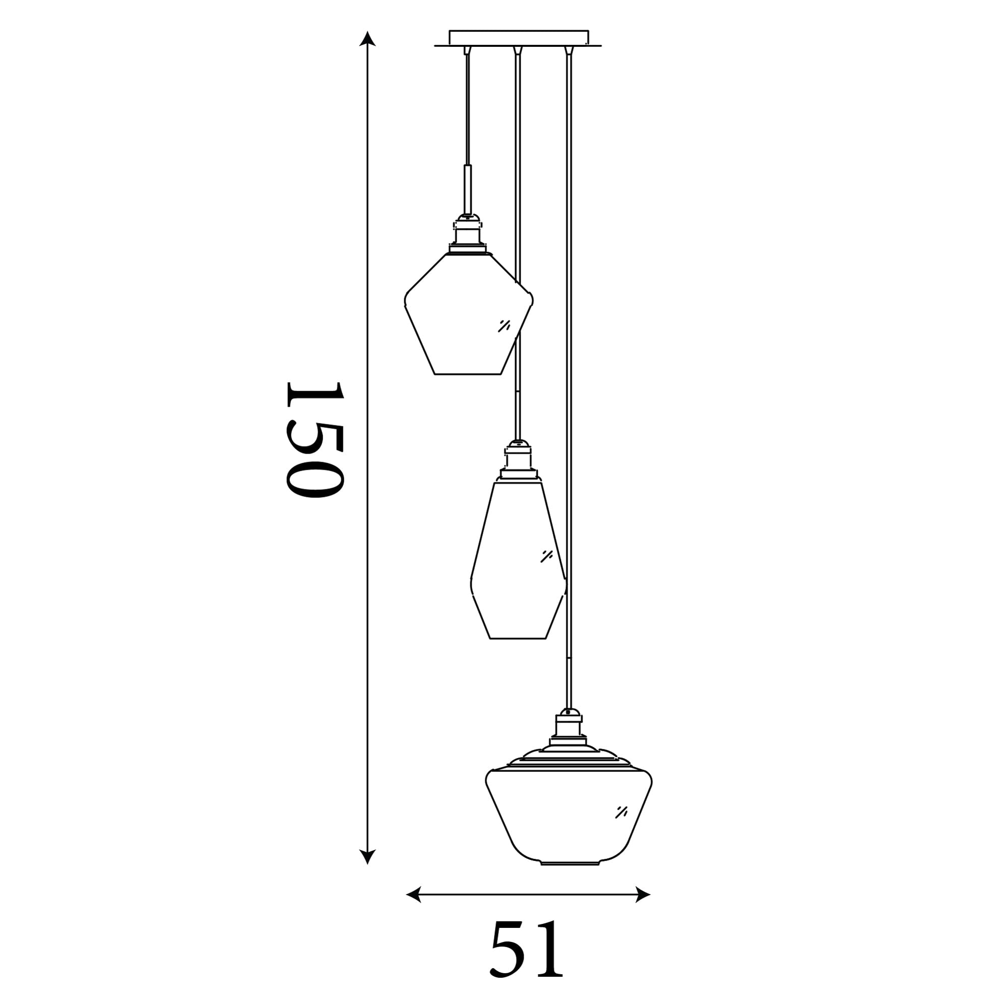 Mia 3Lt Multi-Drop Pendant  - Black Metal & Smoked Glass