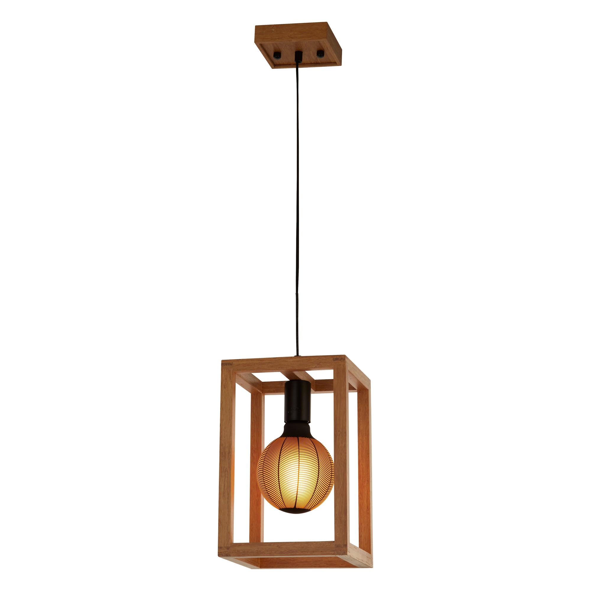 Square Pendant - Natural Wood & Black Metal 1