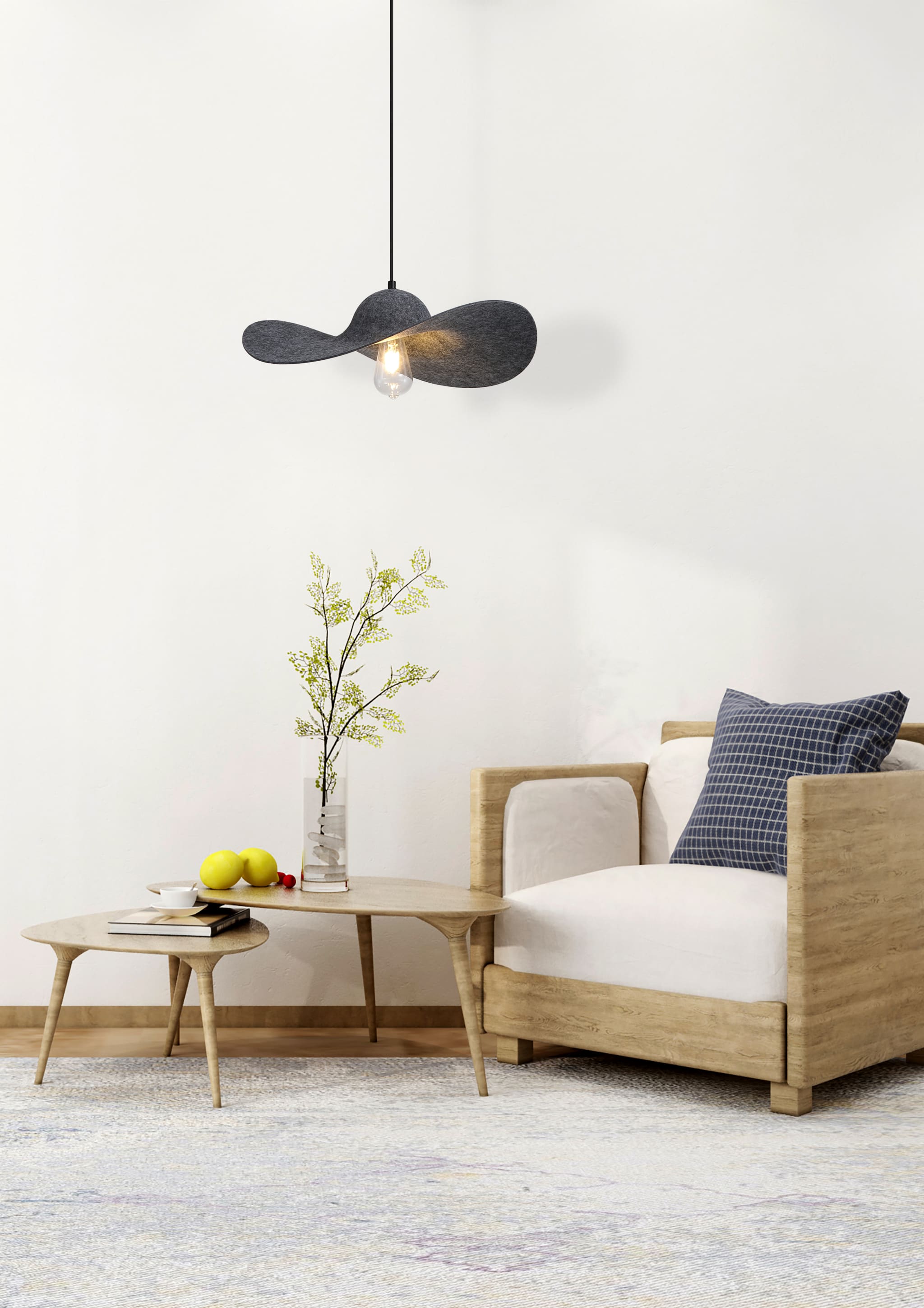 Ripple 1Lt Pendant, Black Metal, Felt