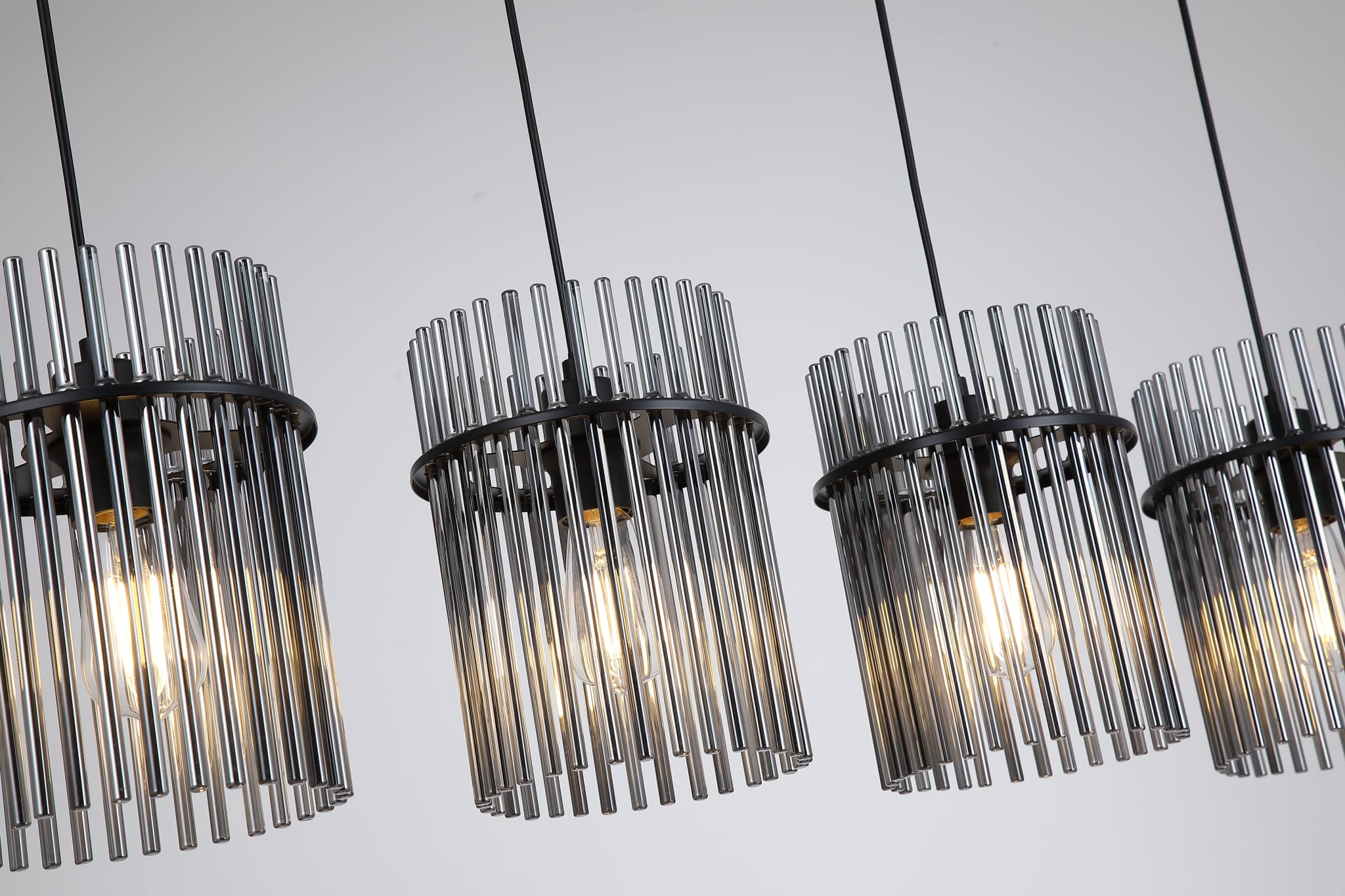 Swizzle 4Lt Bar Pendant, Matt Black Metal with Smoked Rods