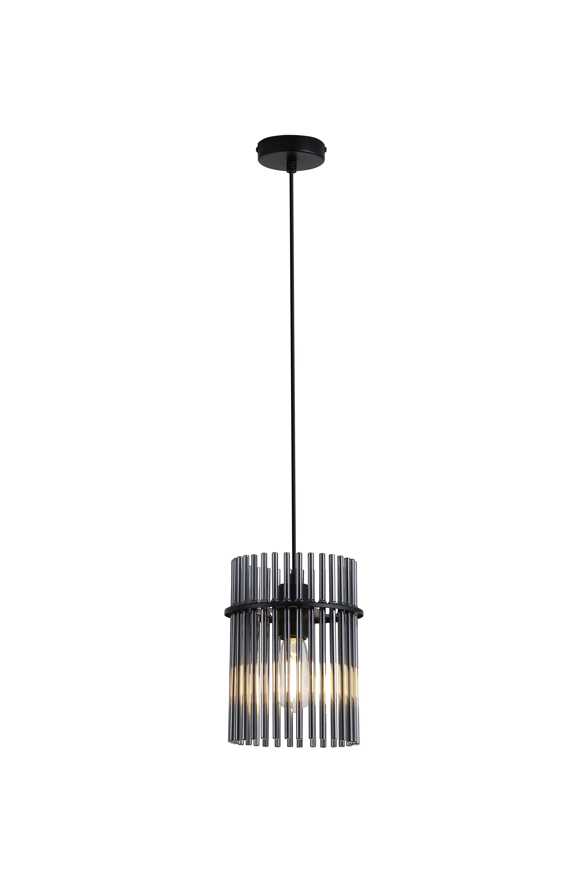 Swizzle 1Lt Pendant, Matt Black Metal with Smoked Rods
