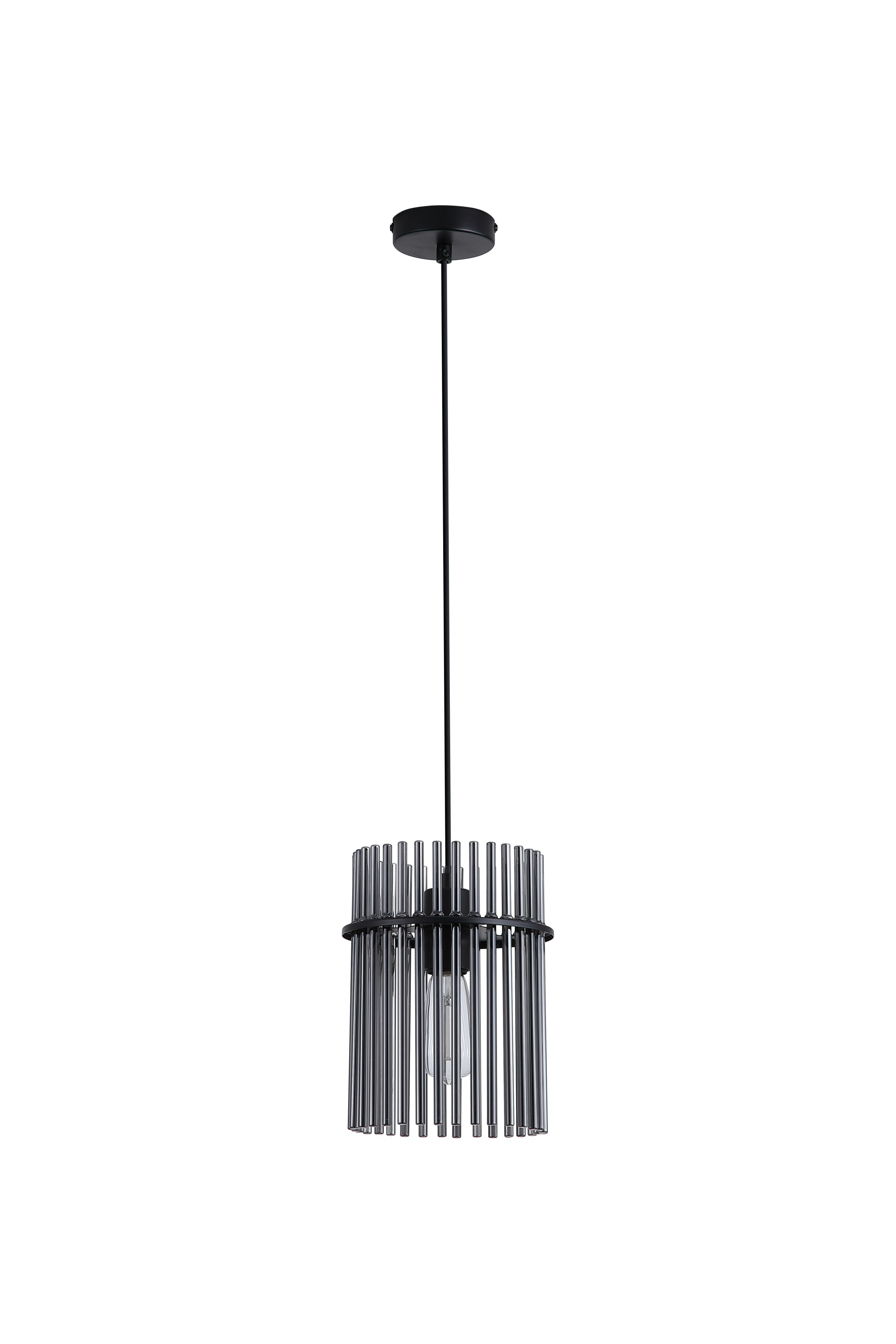 Swizzle 1Lt Pendant, Matt Black Metal with Smoked Rods