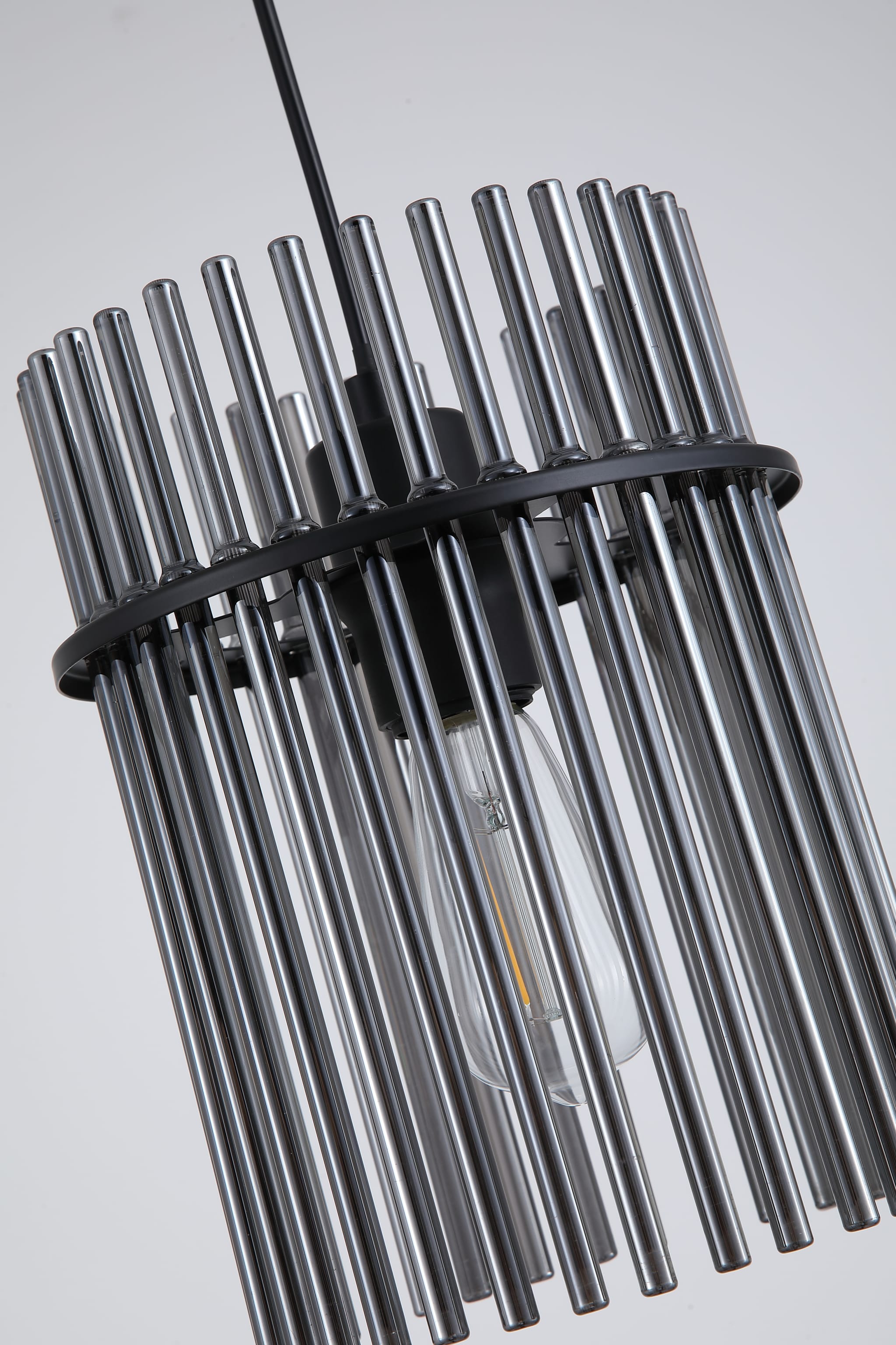 Swizzle 1Lt Pendant, Matt Black Metal with Smoked Rods