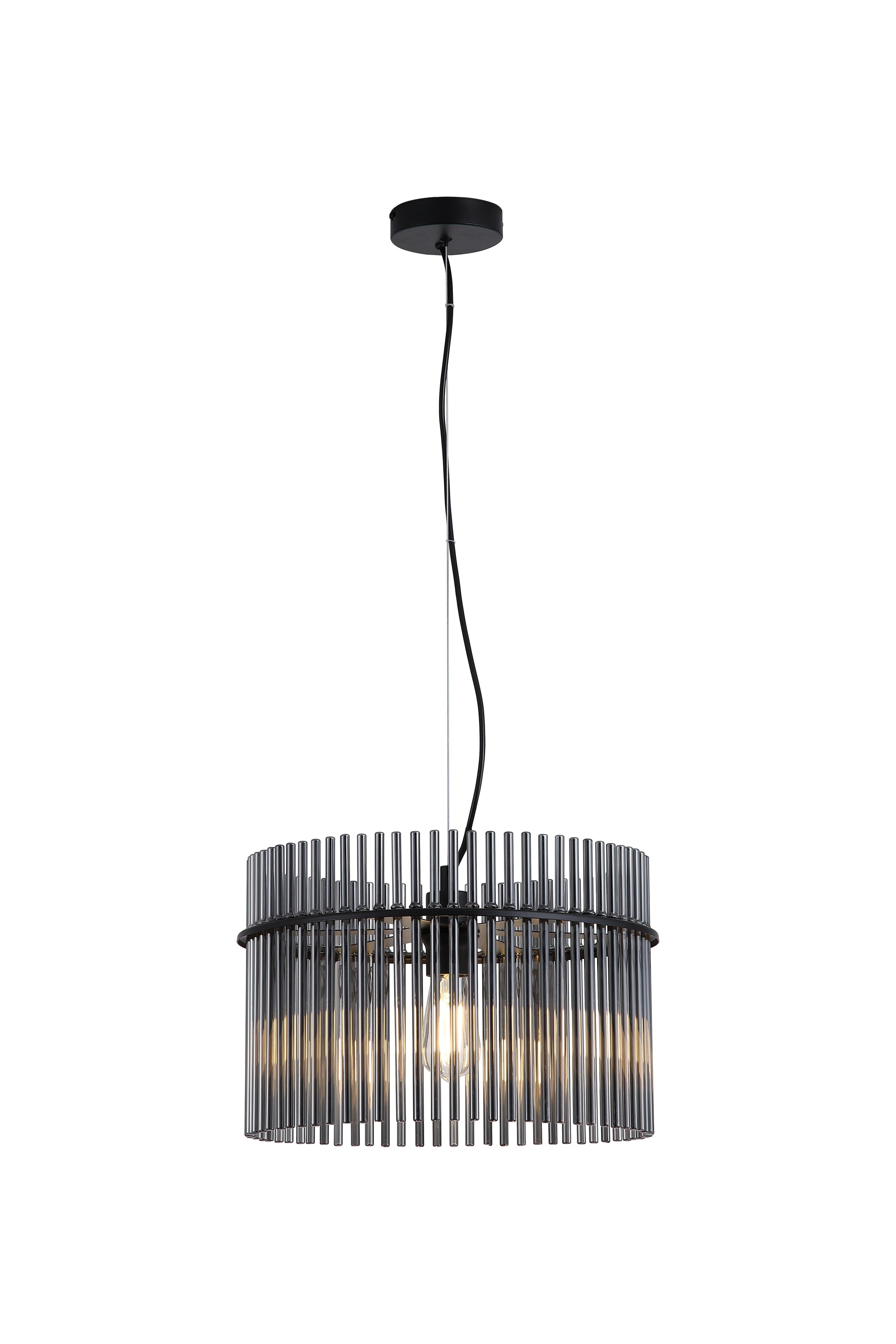 Swizzle 1lt Pendant, Matt Black Metal with Smoked Rods
