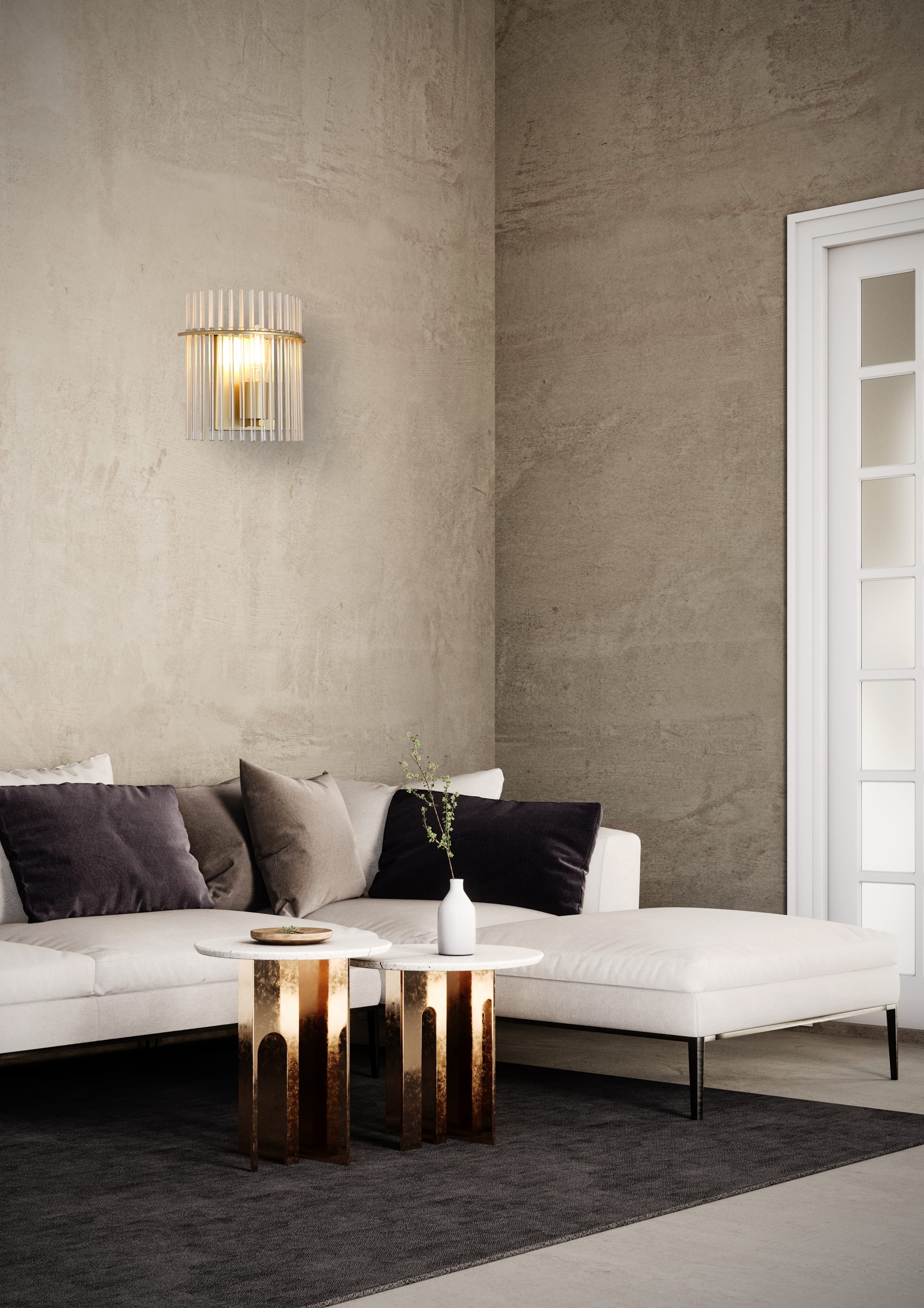 Swizzle 1Lt Wall Light, Gold Metal with Champagne Rods