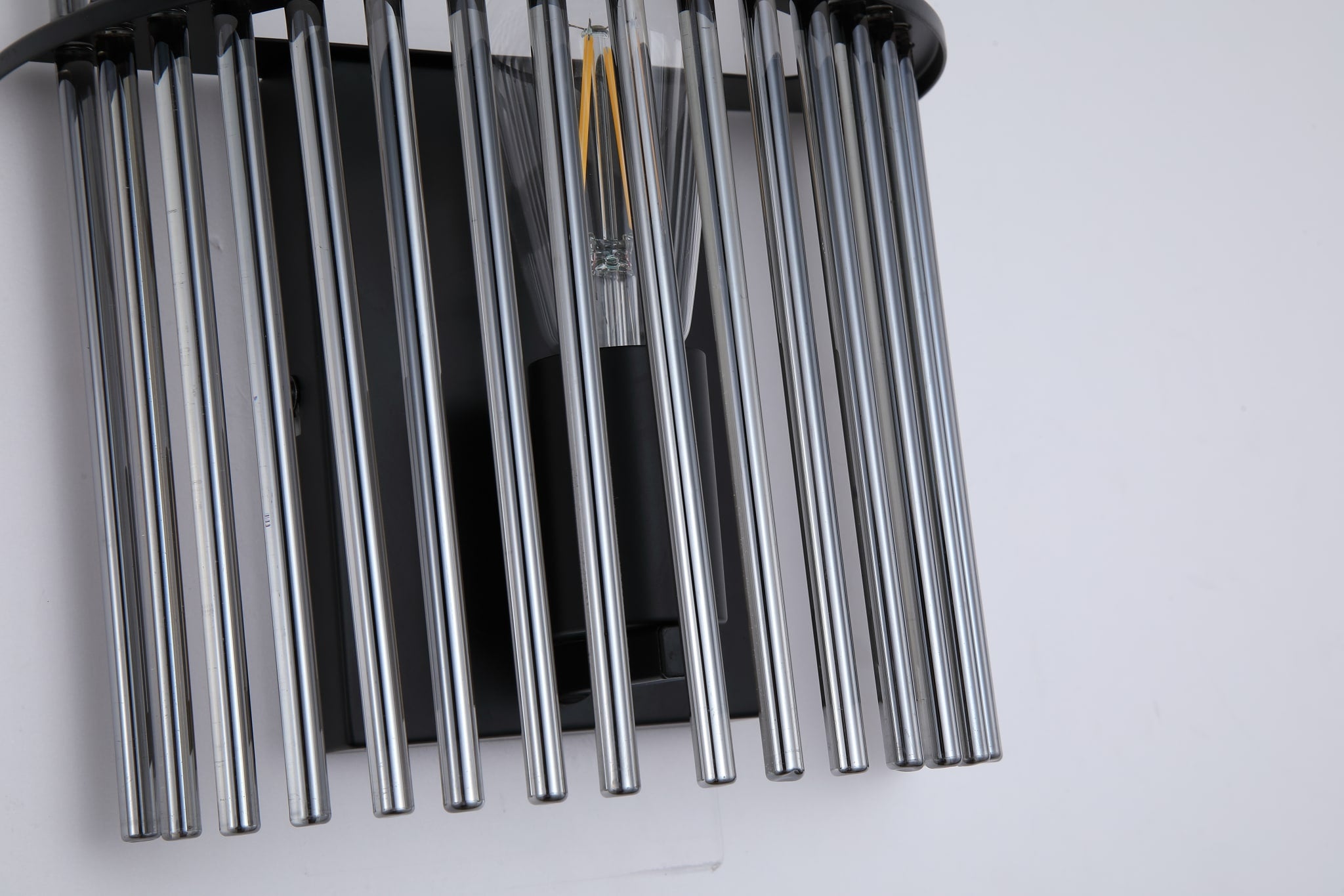 Swizzle 1Lt Wall Light, Matt Black Metal with Smoked Rods