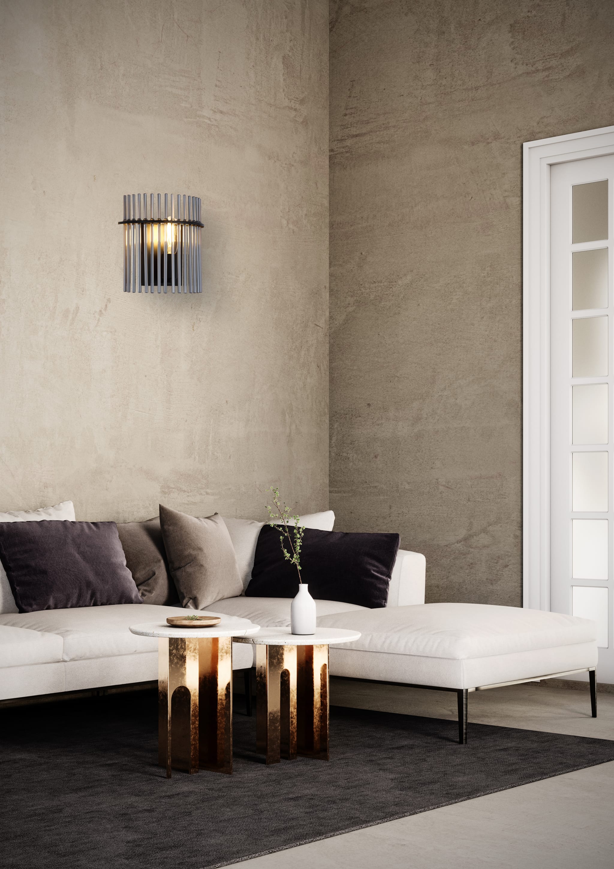 Swizzle 1Lt Wall Light, Matt Black Metal with Smoked Rods