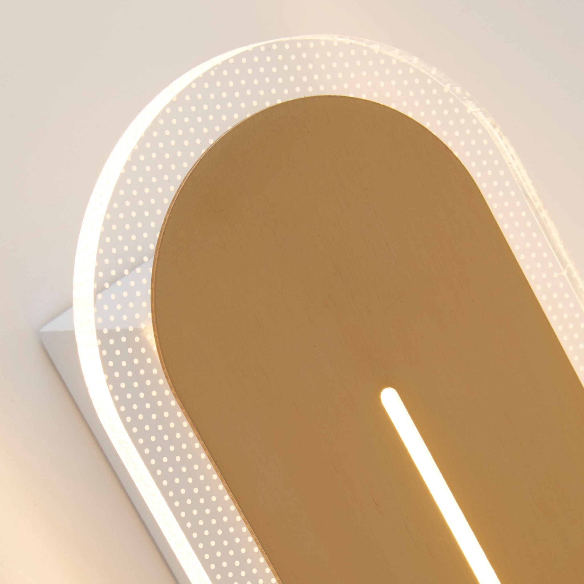 Couper LED Wall Light, Satin Brass Metal with Clear Acrylic