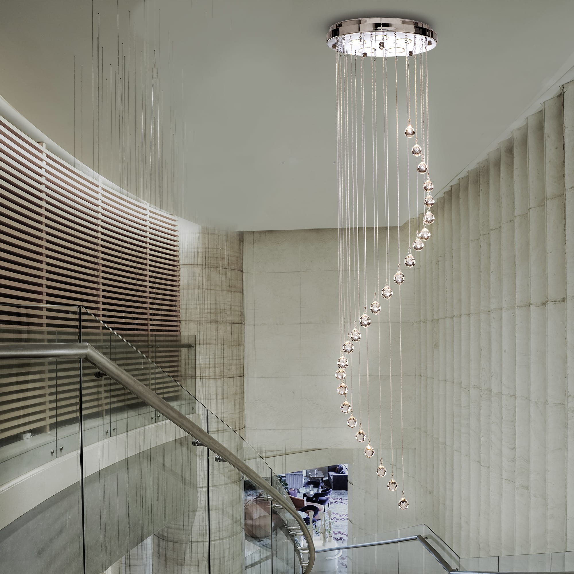 Hallway 5Lt Multi-Drop Pendant- Chrome Metal & Clear Crystal