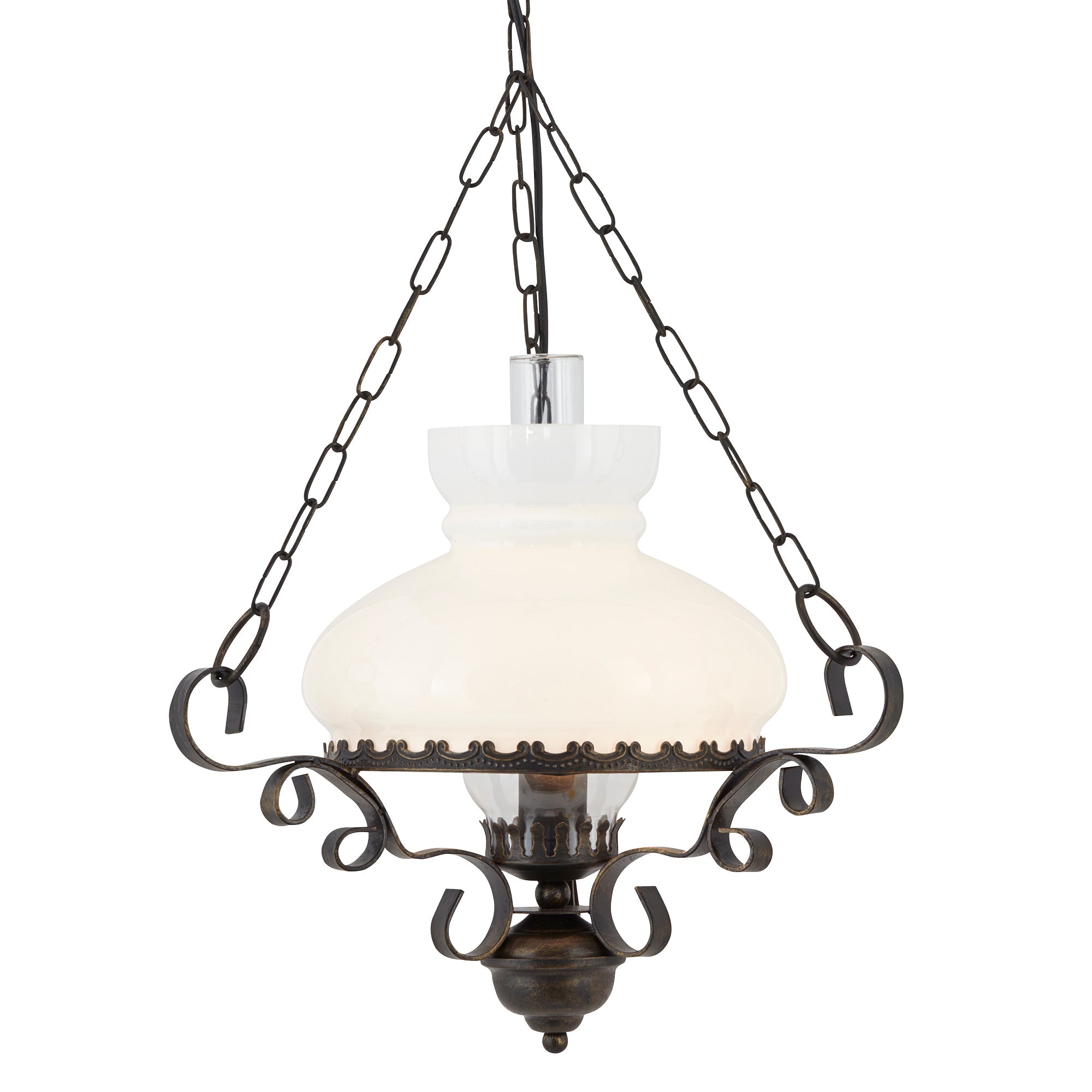 Oil Pendant - Antique Brass Metal & Clear & Opal Glass