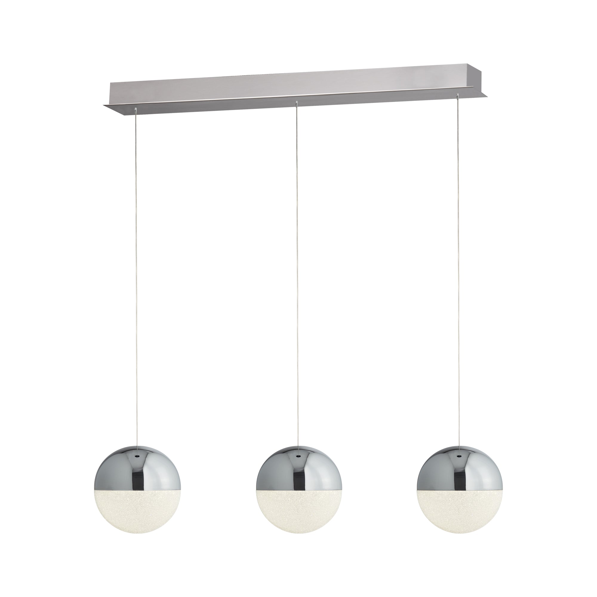 Marbles LED Bar Pendant - Chrome, Crushed Ice Shade