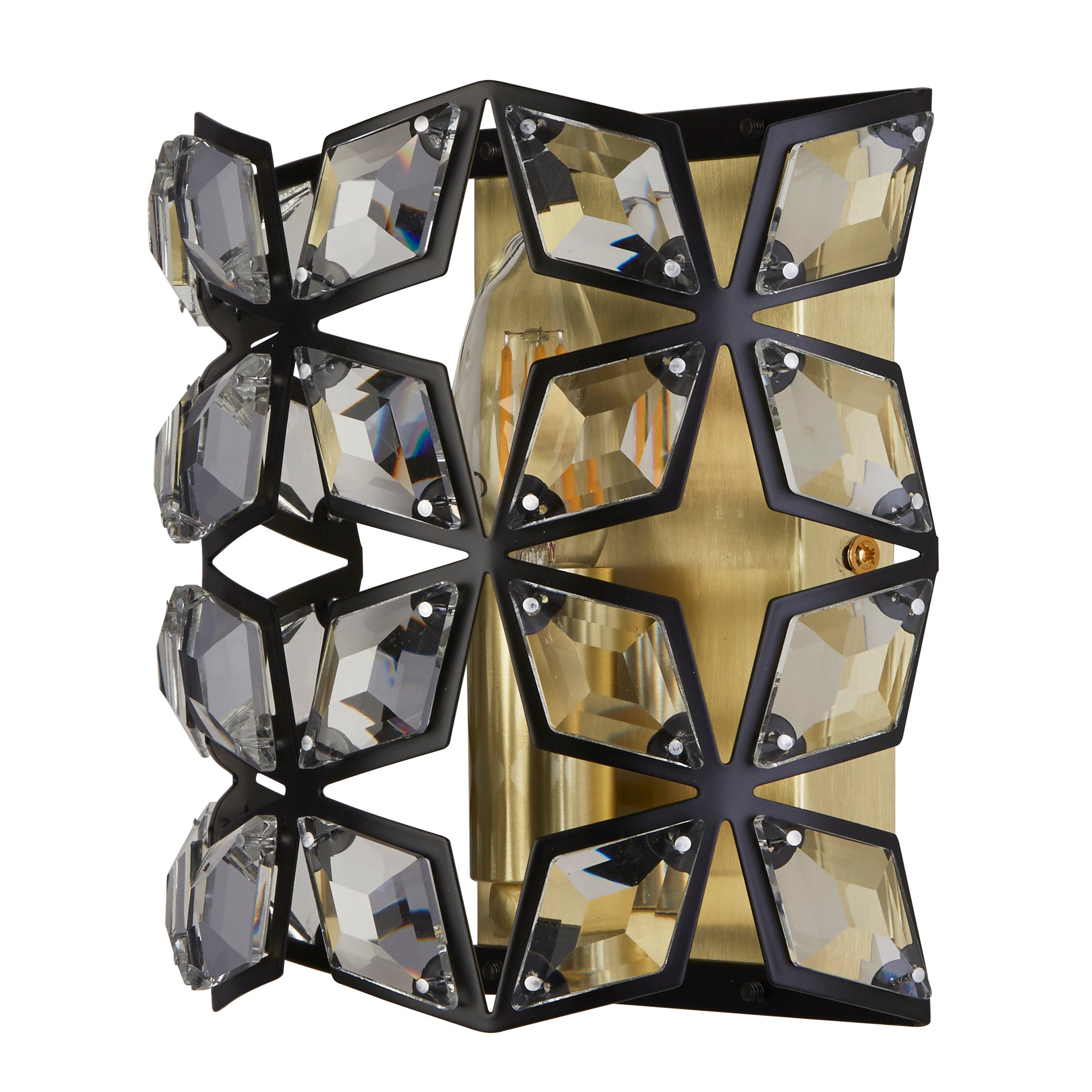 Iris Wall Light - Black Metal, Crystal & Brass