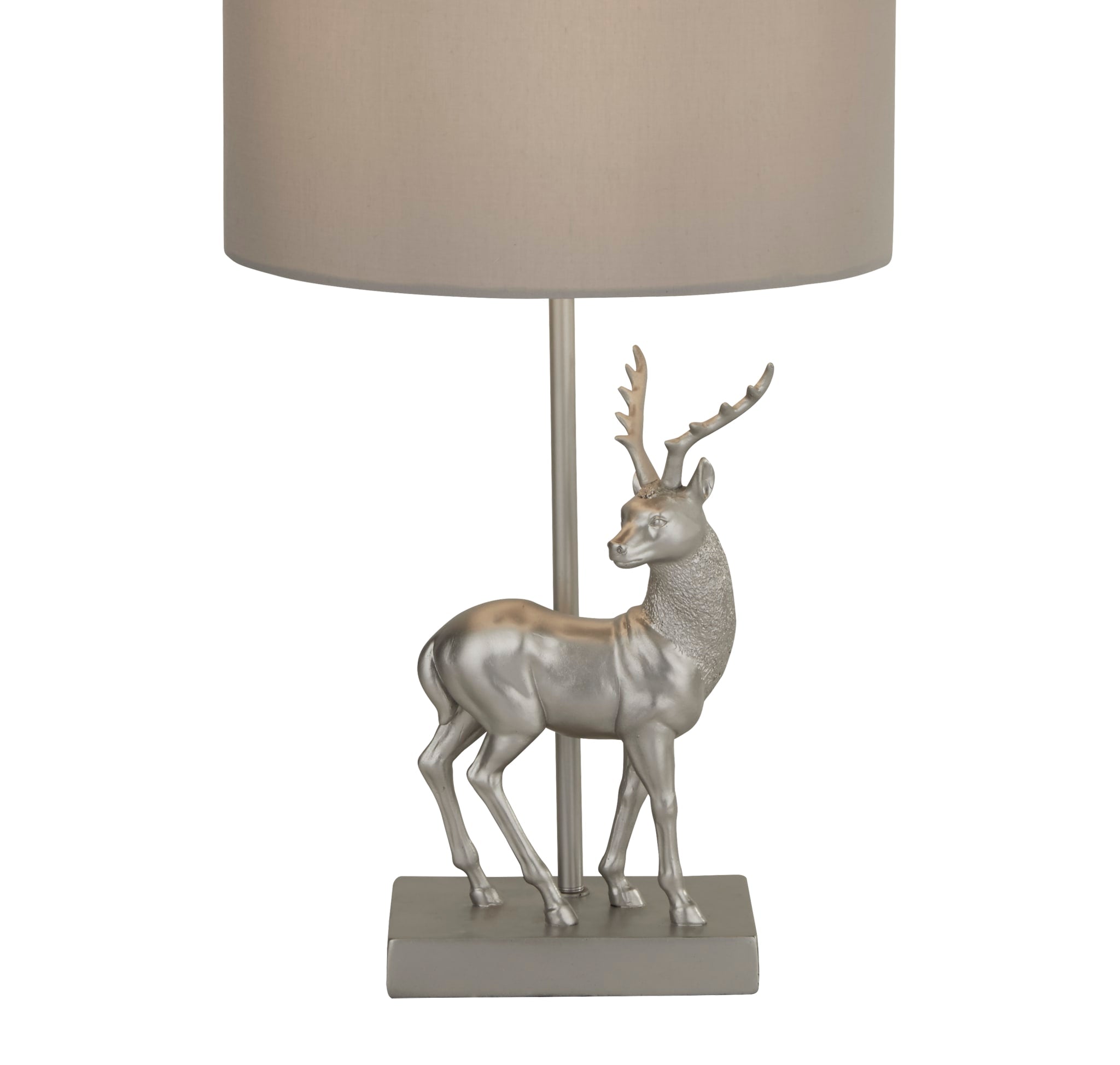 Deer Table Lamp - Silver Resin & Grey Fabric Shade