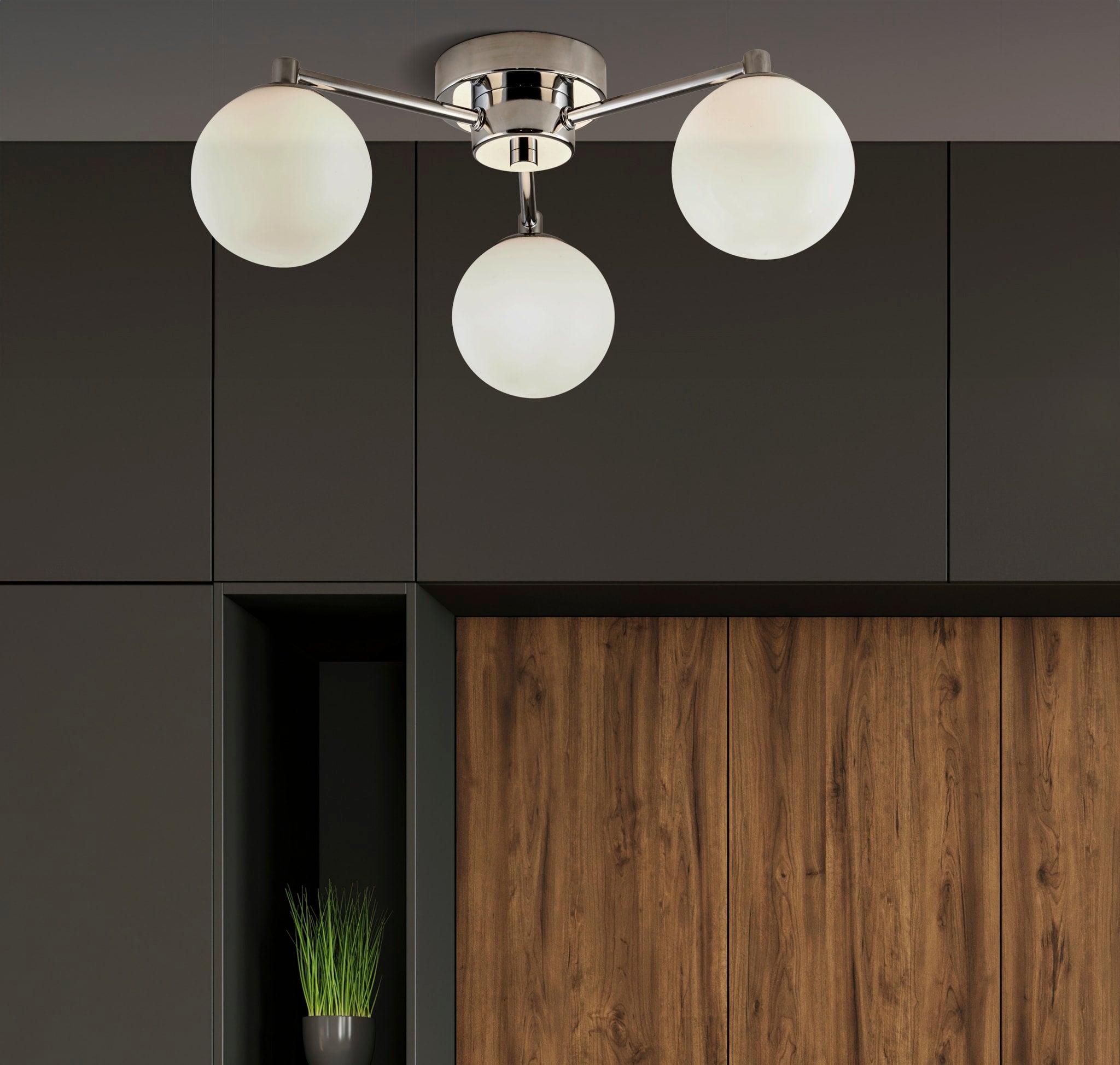 Tiberius 3Lt Flush - Chrome Metal & White Frosted Glass