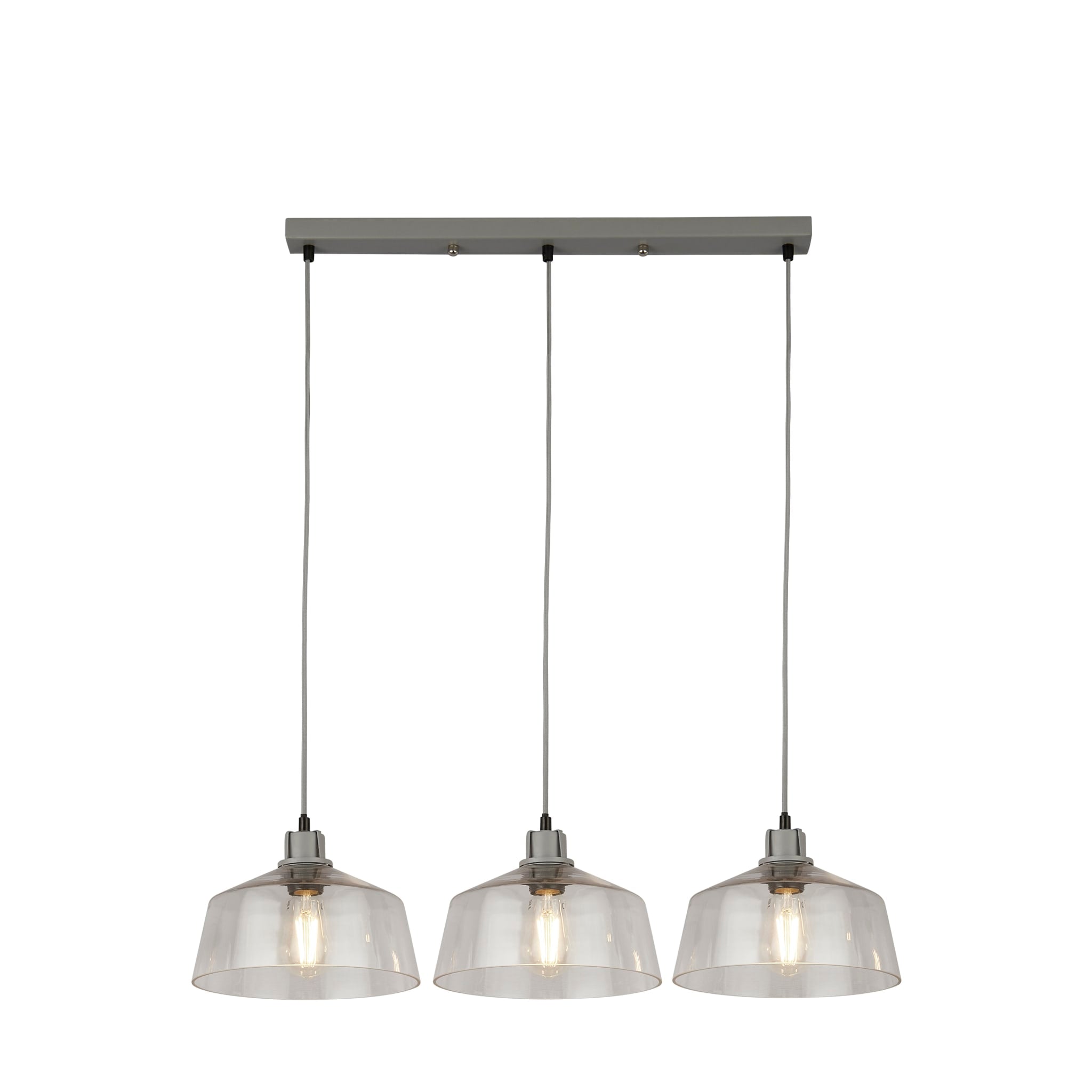 x Odeon 3Lt Bar Pendant - Grey Metal & Glass