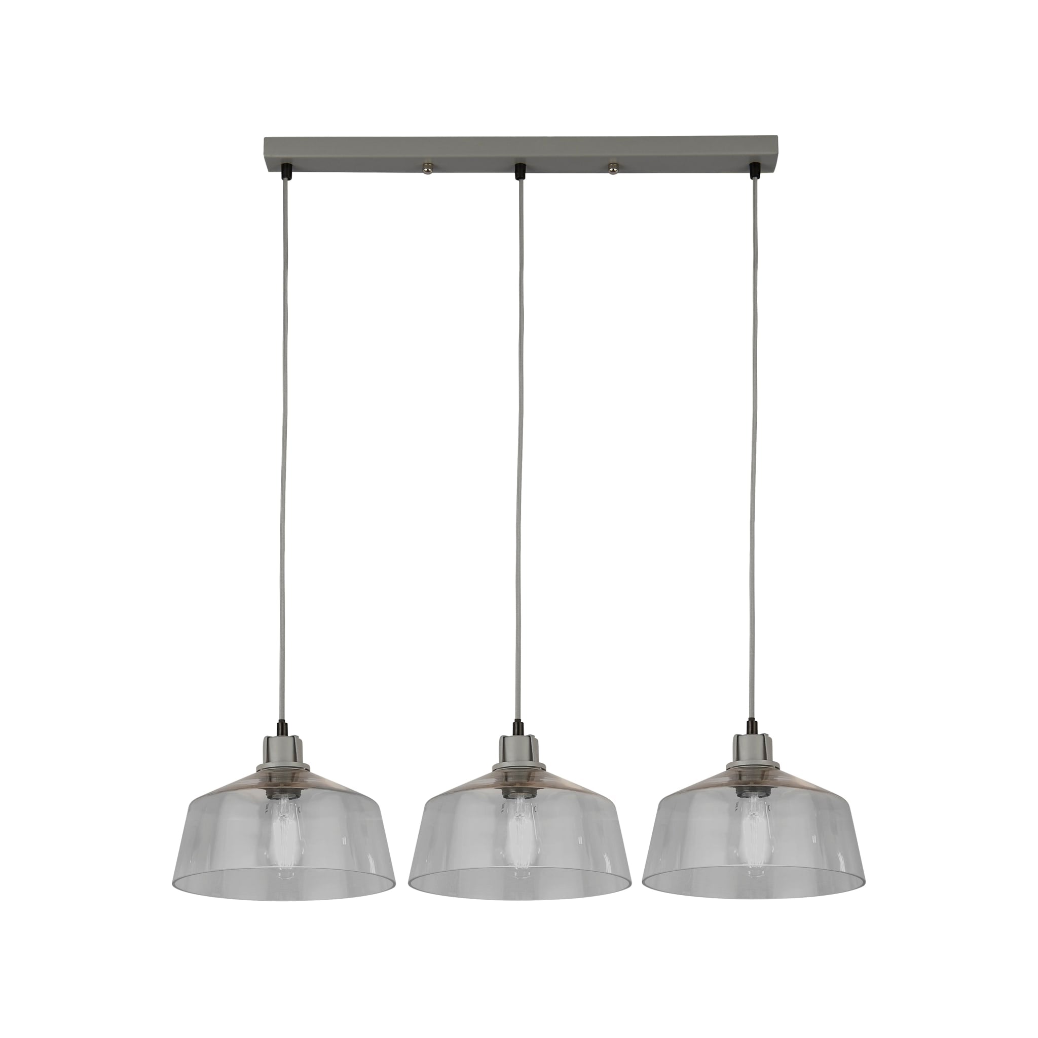 x Odeon 3Lt Bar Pendant - Grey Metal & Glass
