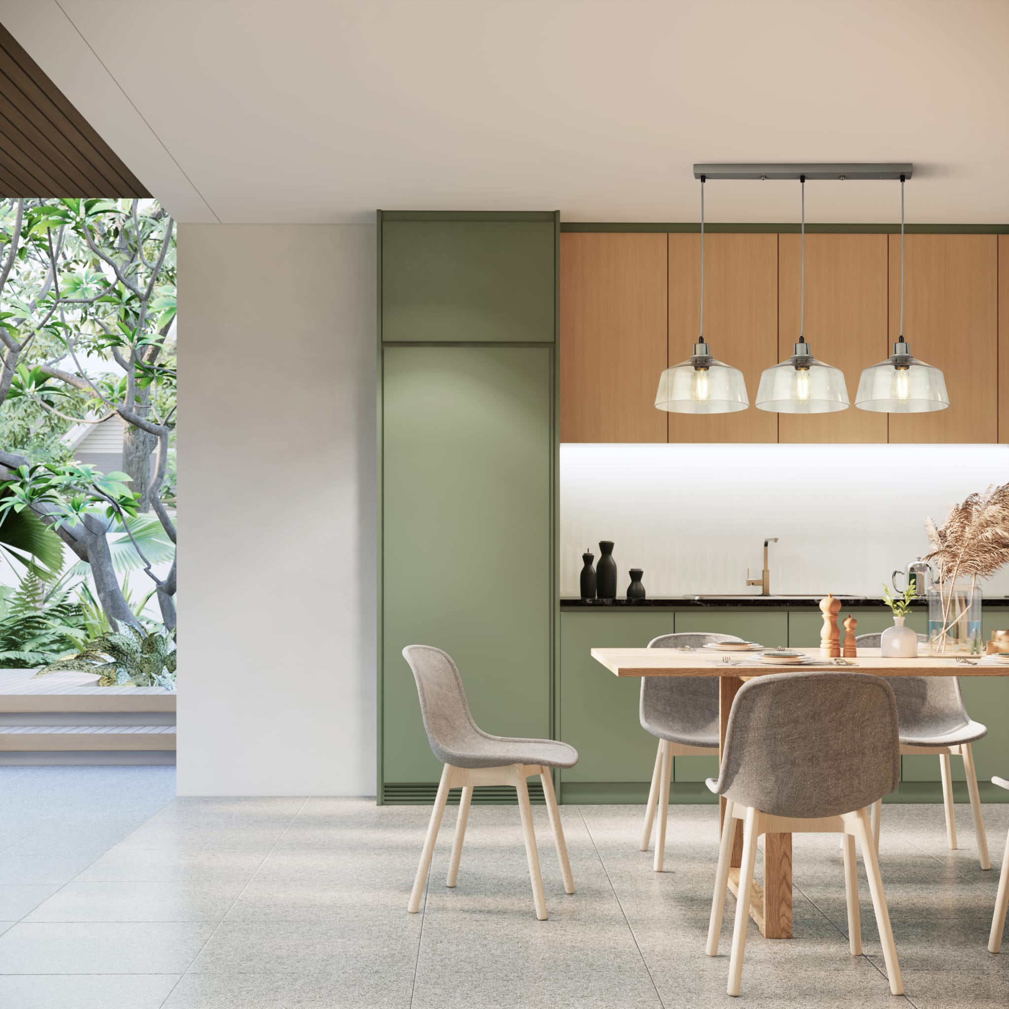 x Odeon 3Lt Bar Pendant - Grey Metal & Glass
