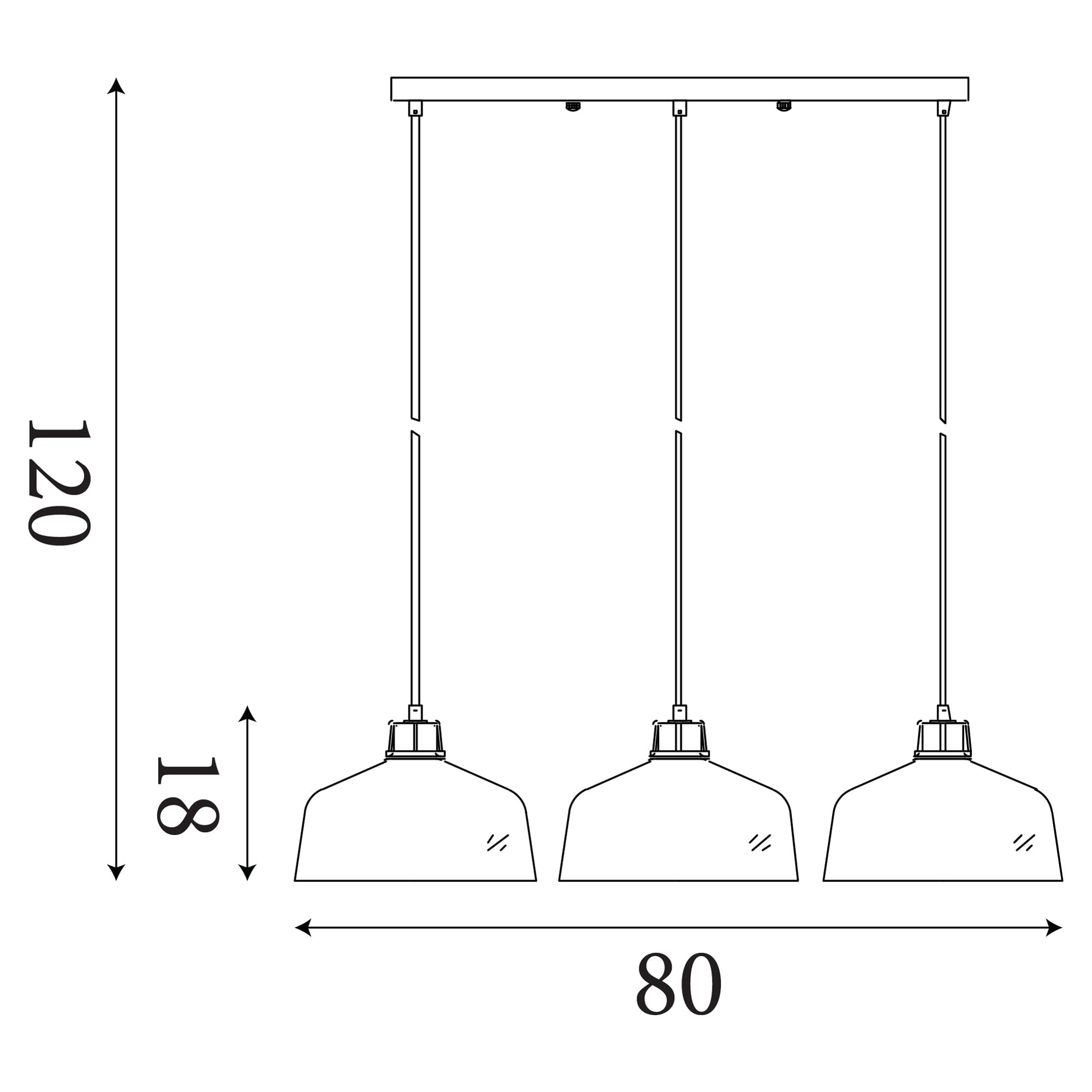 x Odeon 3Lt Bar Pendant - Grey Metal & Glass