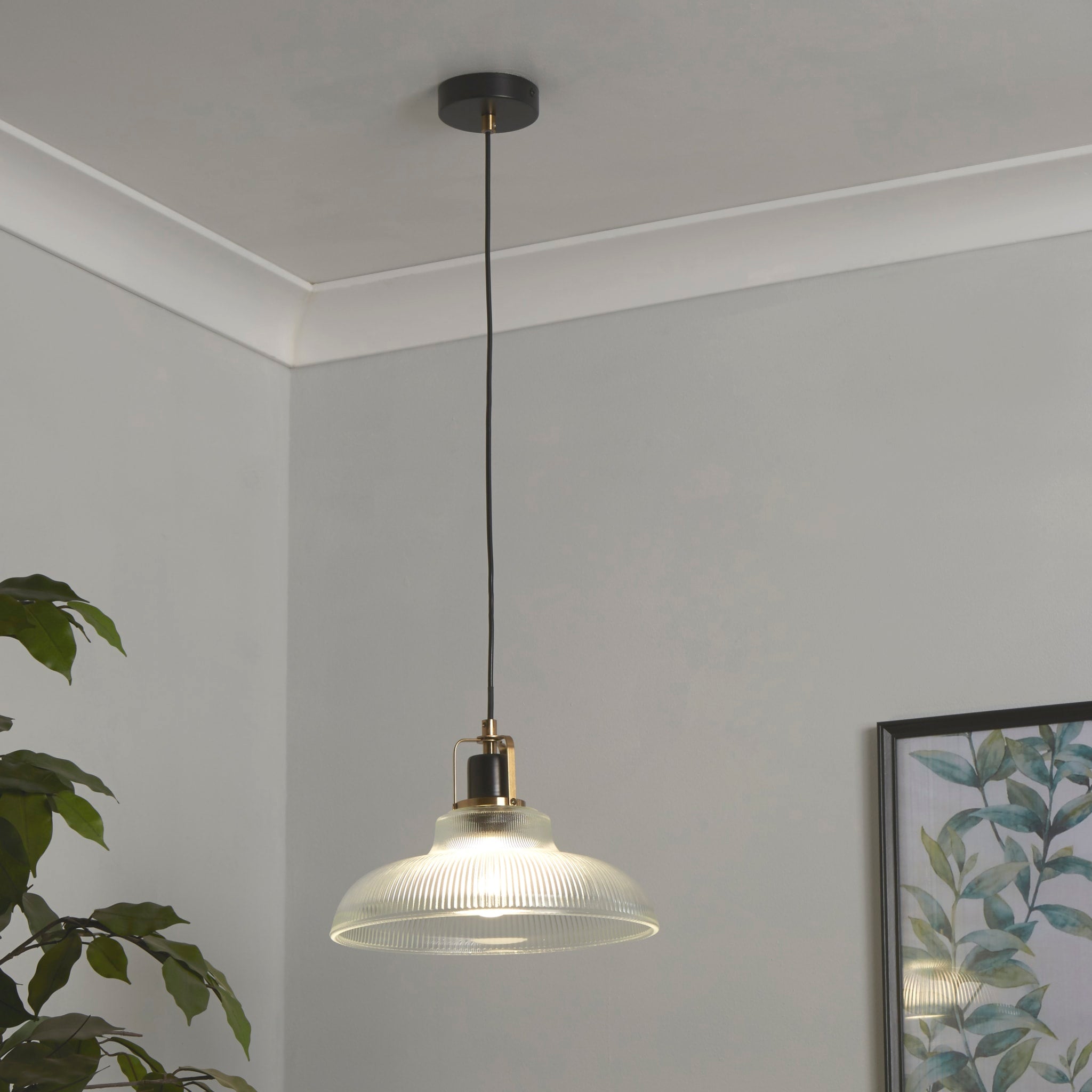 Glossop Pendant - Glass, Black & Brass Metal