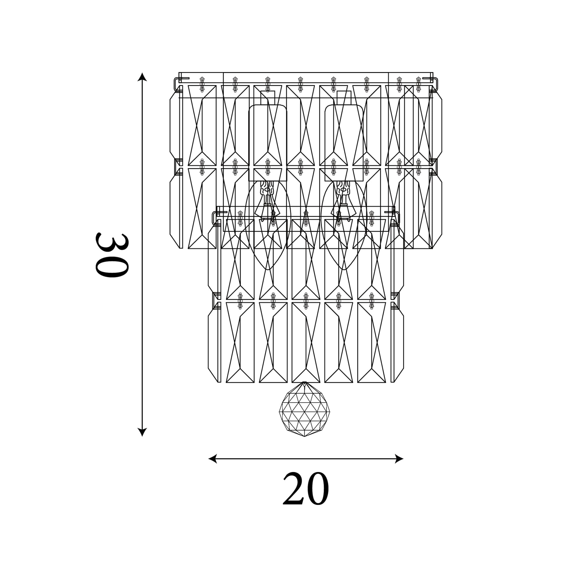 Empire 2LT Wall Light, Satin Brass Metal & Champagne Crystal