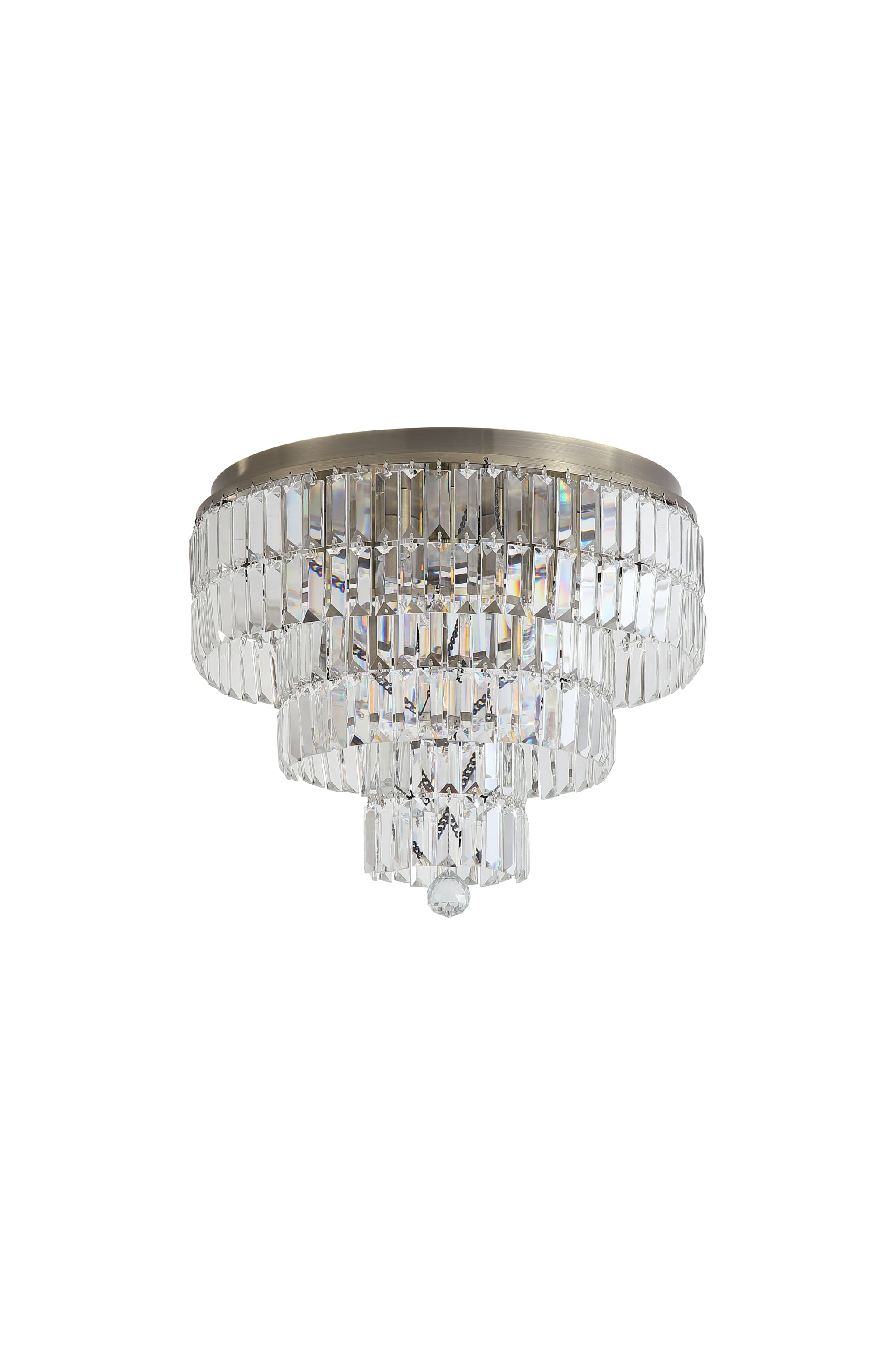 Empire 6Lt Flush, Antique Brass Metal & Clear Crystal