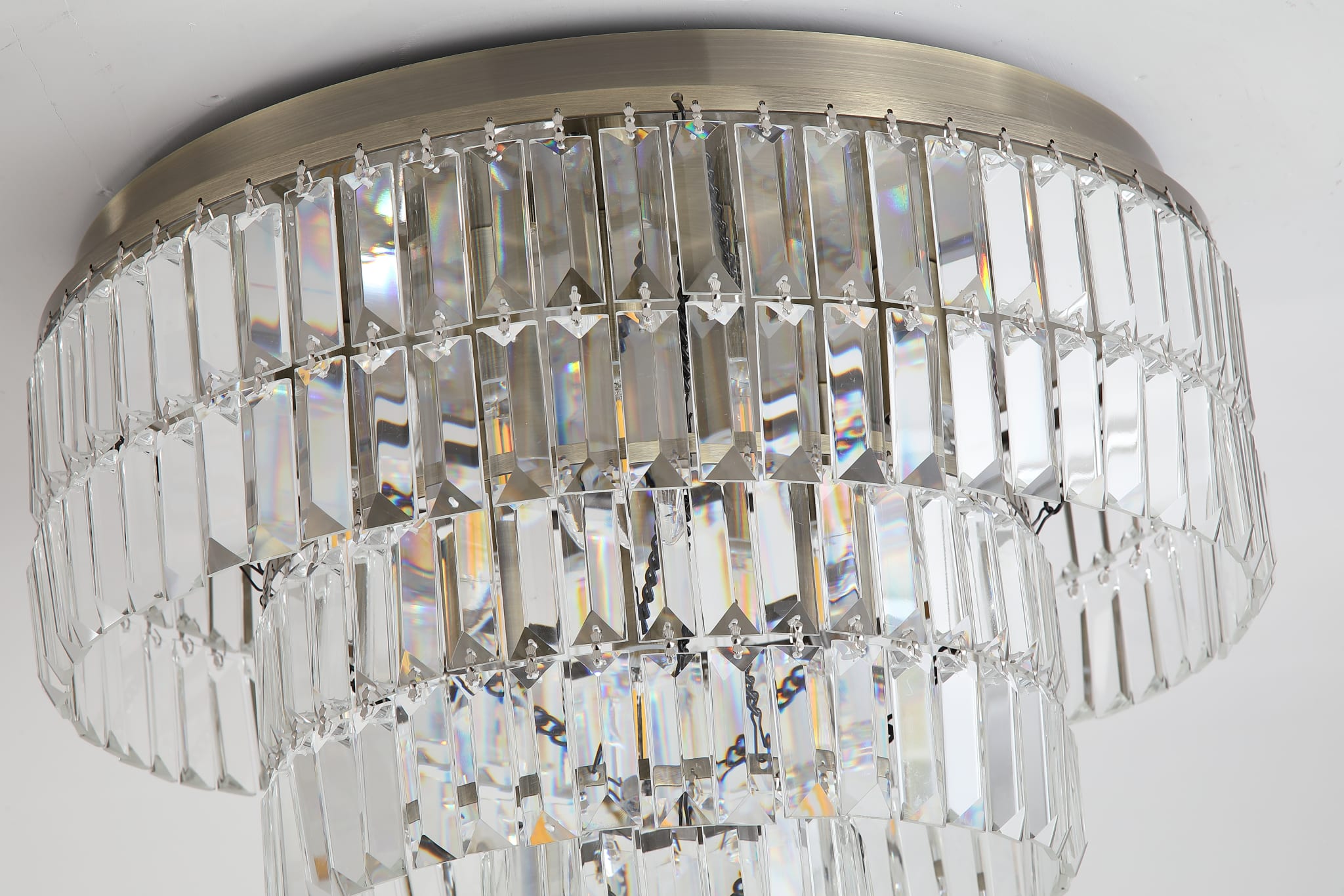 Empire 6Lt Flush, Antique Brass Metal & Clear Crystal
